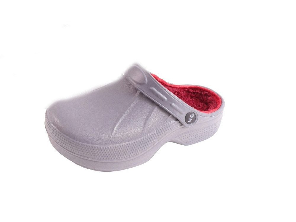 Damen Clogs Gartenclogs Badeschuhe Hausschuhe mit Warmfutter V-5 Grau Clog