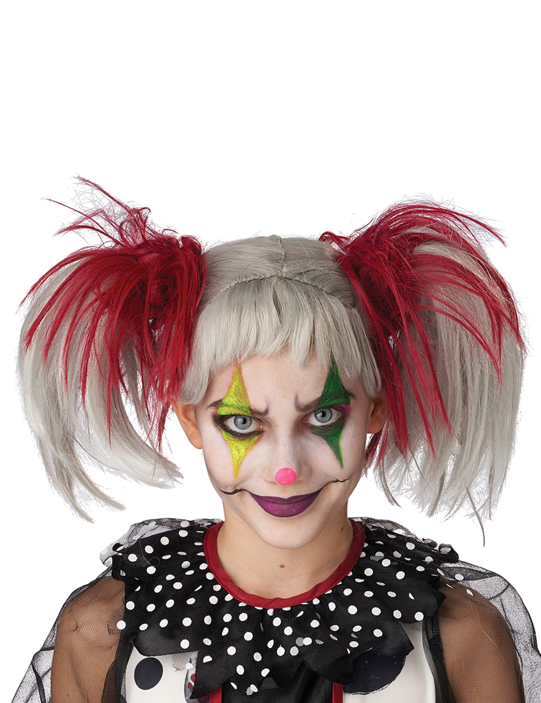 Kostüm Halloween-Perücke für Kinder Clown weiss-rot
