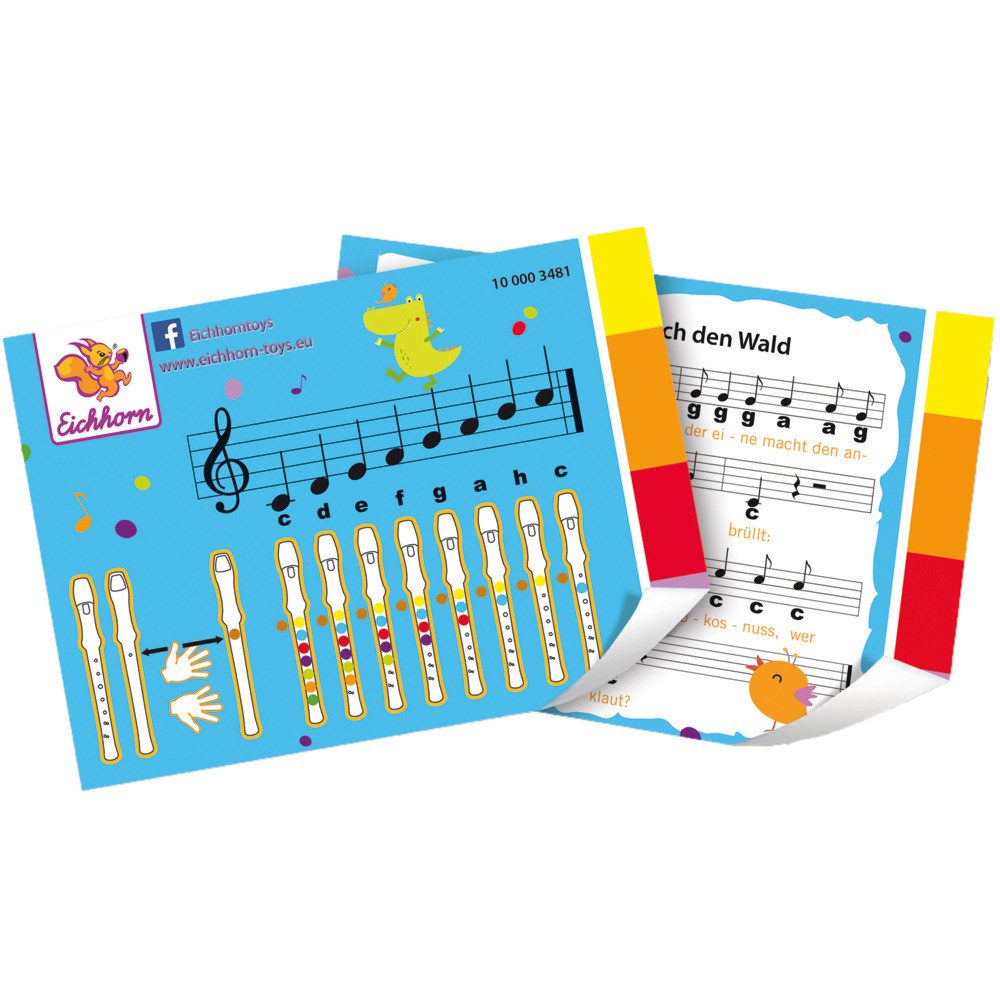 Simba Dickie Blockflöte Eichhorn Holzspielzeug Holzflöte 7 farbige Grifflöcher mit Liedheft