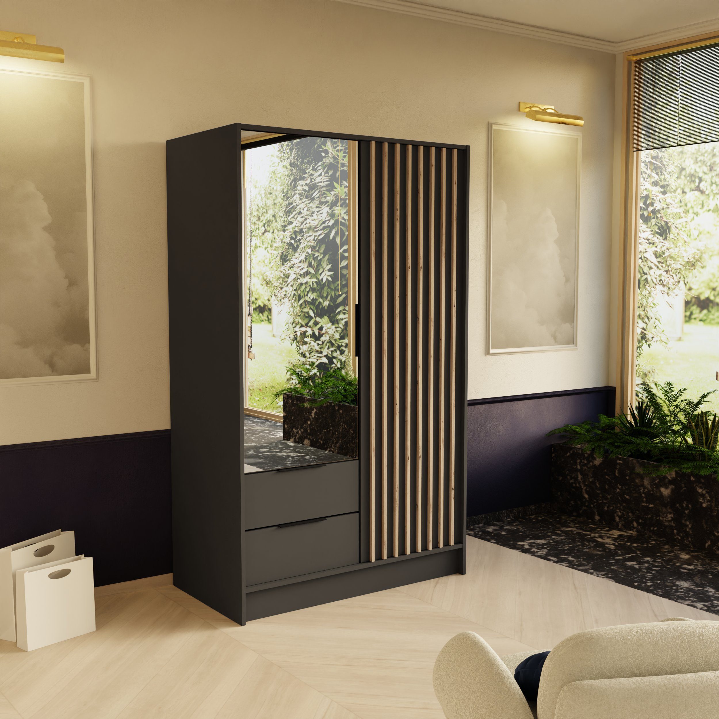 Beautysofa Drehtürenschrank NORI Breite: 102/150,5/200 cm, günstig online kaufen