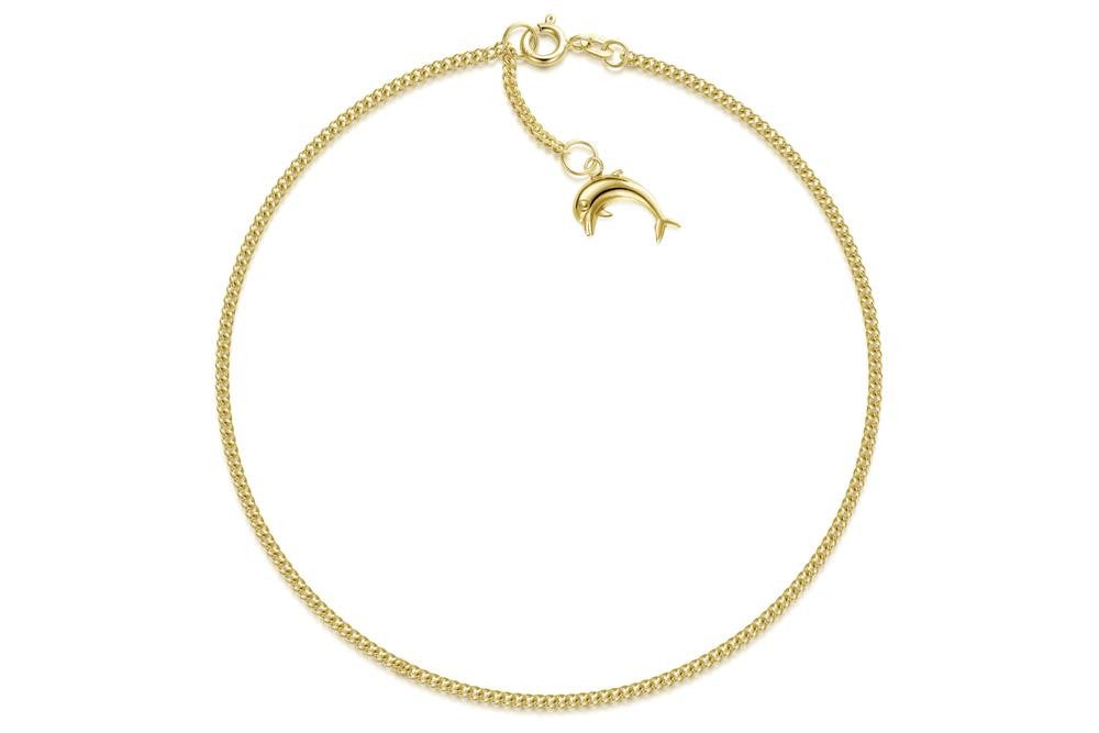 Silberkettenstore Fußkette Fußkette Panzer 1,7mm mit Delfinanhänger - echt 585 Gold