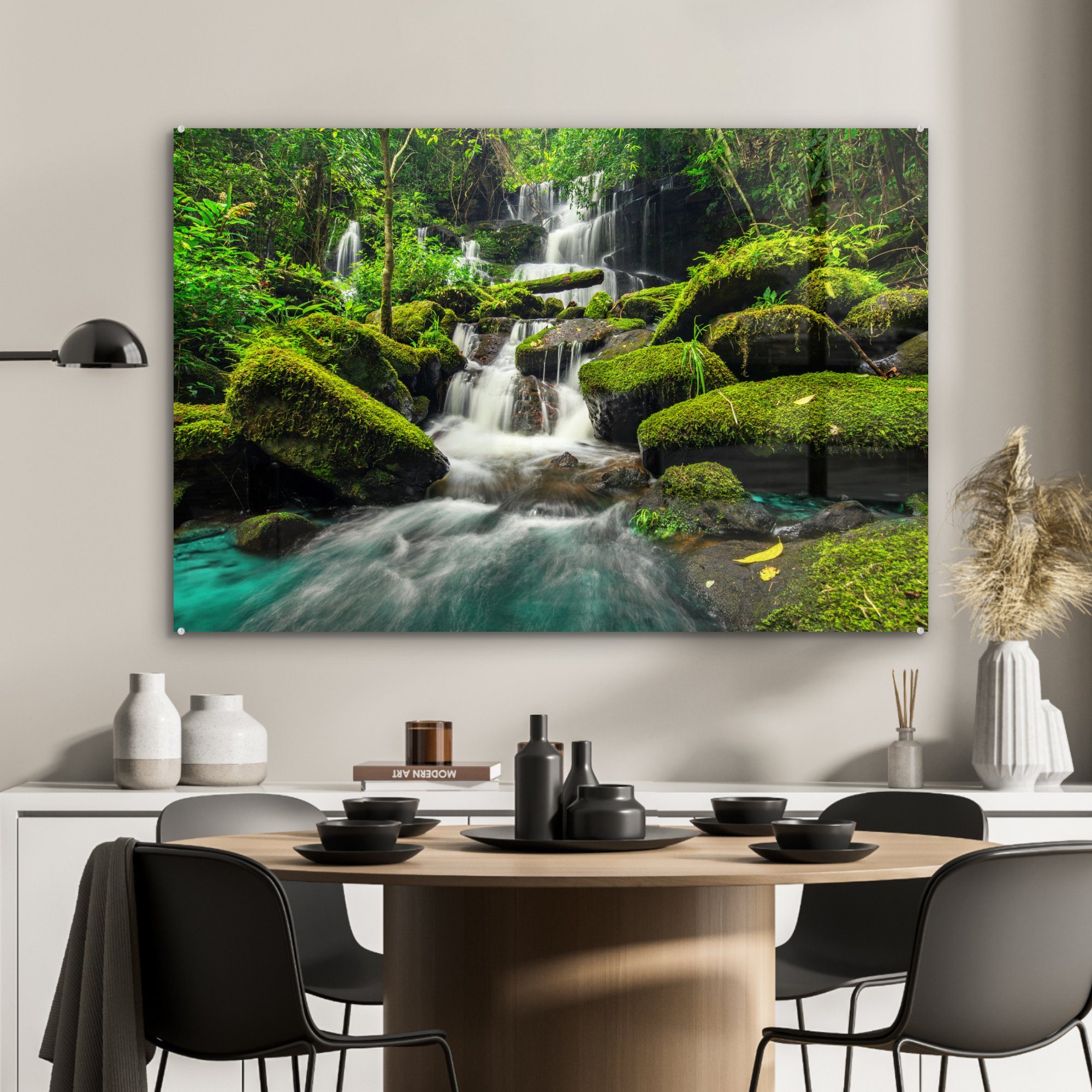 (1 Tropisch & St), Wasserfall Acrylglasbild - Schlafzimmer Regenwald, - Acrylglasbilder Wohnzimmer MuchoWow