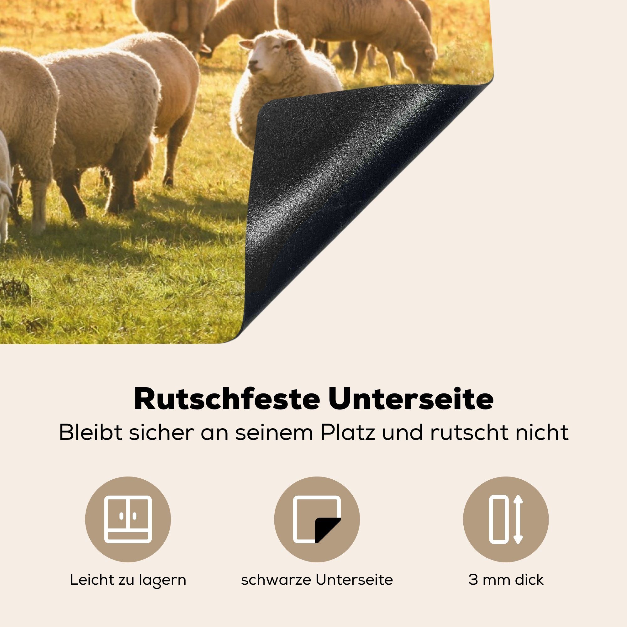 Schafe die Induktionskochfeld küche, tlg), für Schutz - Tiere Herdblende-/Abdeckplatte MuchoWow Gras, Vinyl, cm, (1 Ceranfeldabdeckung 81x52 -