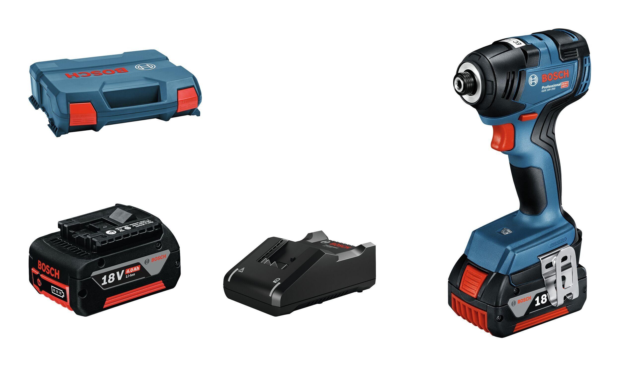 Bosch Professional Akku-Schlagschrauber GDR 18V-200, 3400 U/min, 200 Nm, Drehschlagschrauber mit 2x Akku 4 Ah - im L-Case