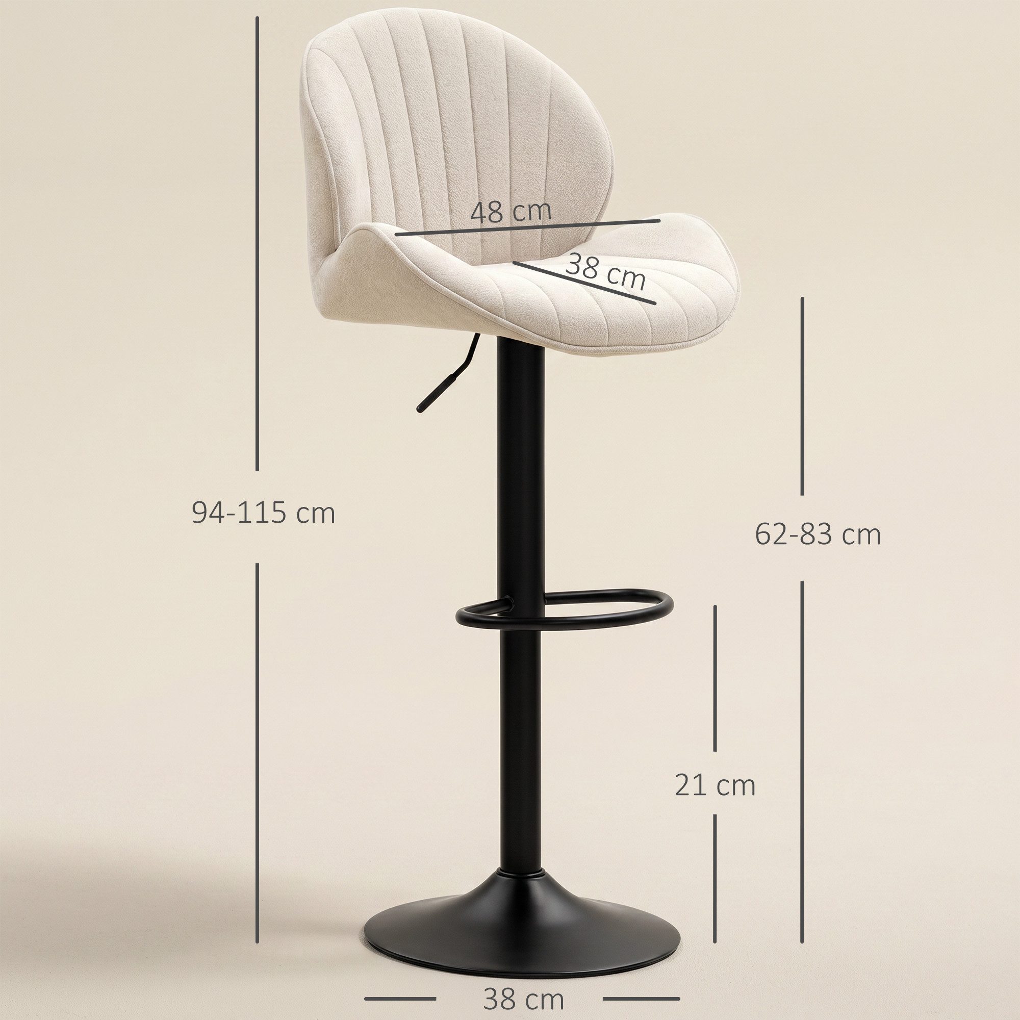 HOMCOM Barhocker Höhenverstellbar Barstuhl mit Rückenlehne und Fußstütze (Drehbar Tresenhocker, 2 St., Rutschfest Hocker), mit Chenille-Optik, Beige