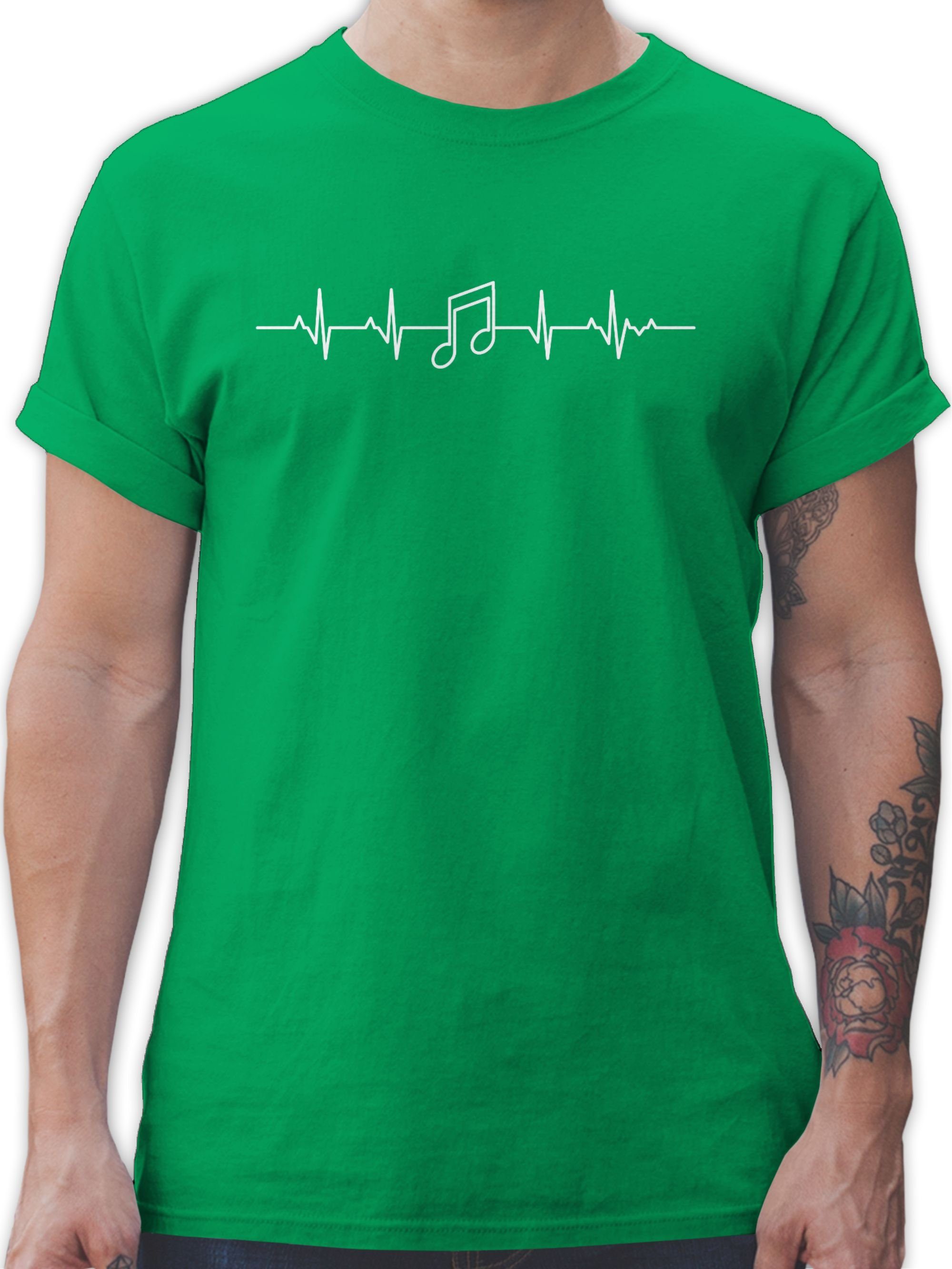Shirtracer T-Shirt Herzschlag Musik Note Symbol und Zeichen Outfit 03 Grün