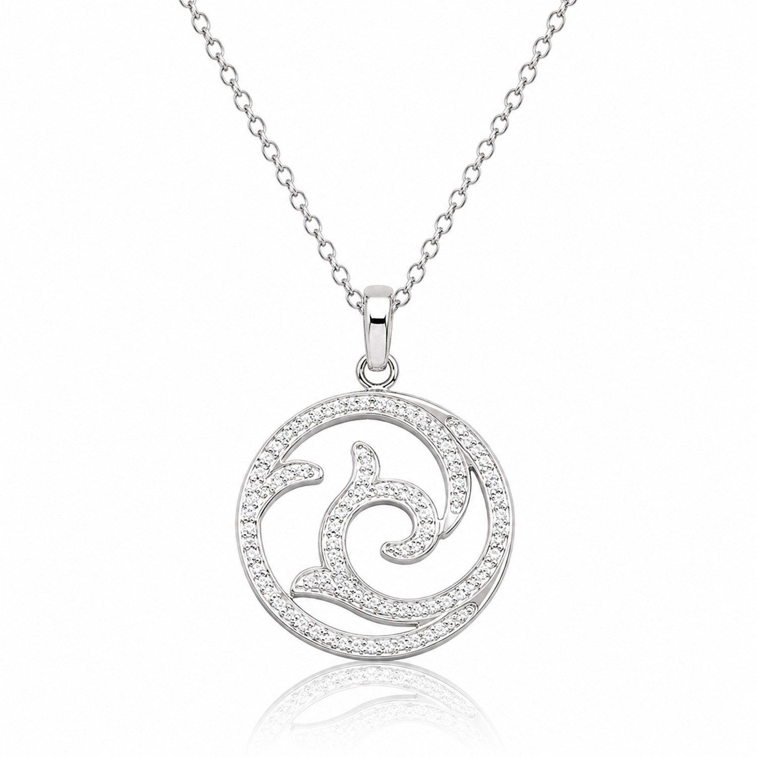Kette mit Anhänger "Welle mit Zirkonia", Edelstahl Silber 55cm Länge