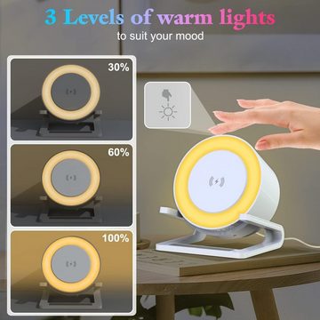 BlingBin Nachttischlampe RGB Nachttischlampe Touch mit Handy Ladegerät & Bluetooth Lautsprecher, 15W Kabellose Ladefunktion, Wecker, Nachtlicht, ohne Leuchtmittel, RGB, RGB Intelligente LED-Tischlampe Bluetooth 5.0 Lautsprecher
