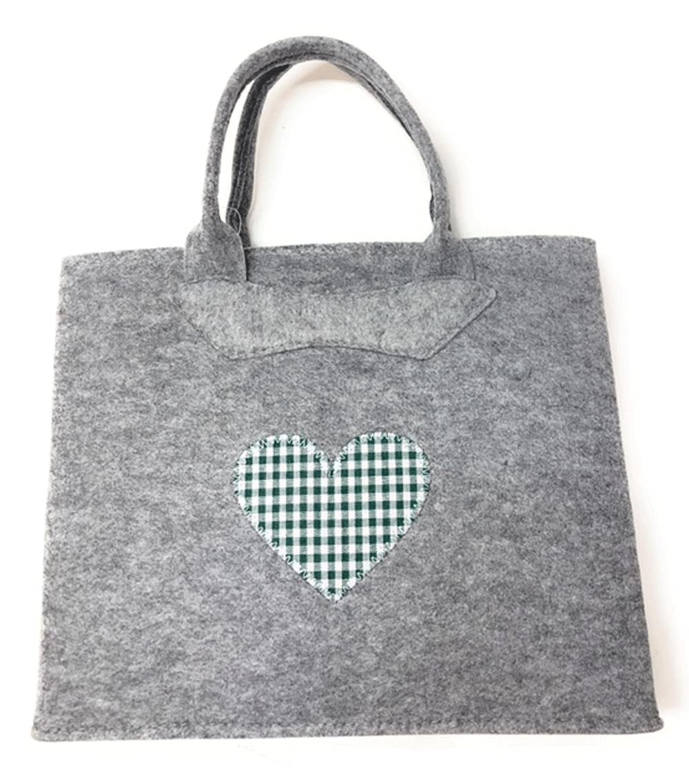 Witzgall Einkaufsshopper Filztasche grau Herz grün