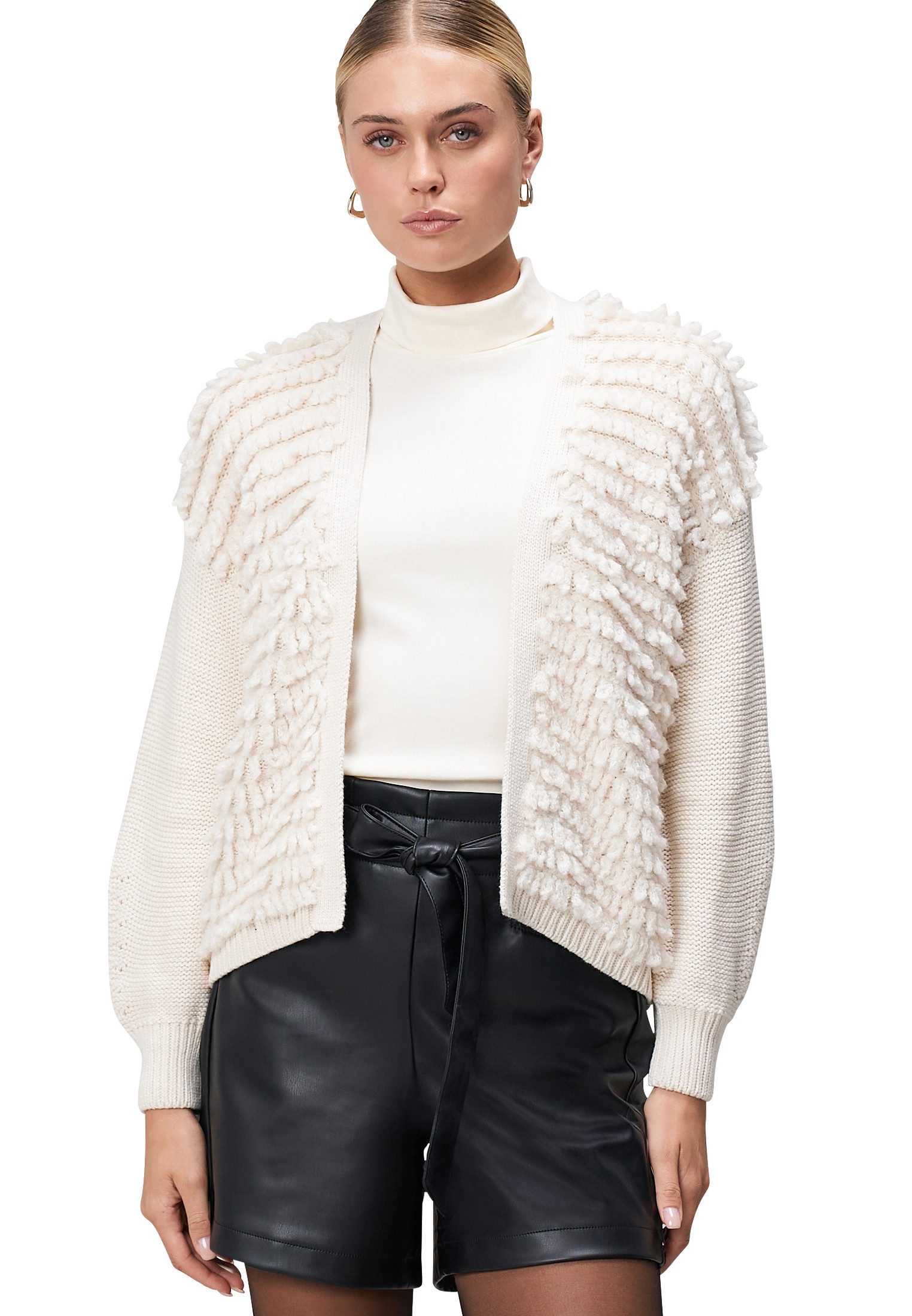 Zero Strickjacke Damen Strickjacke offener Style (1-tlg) Fransen