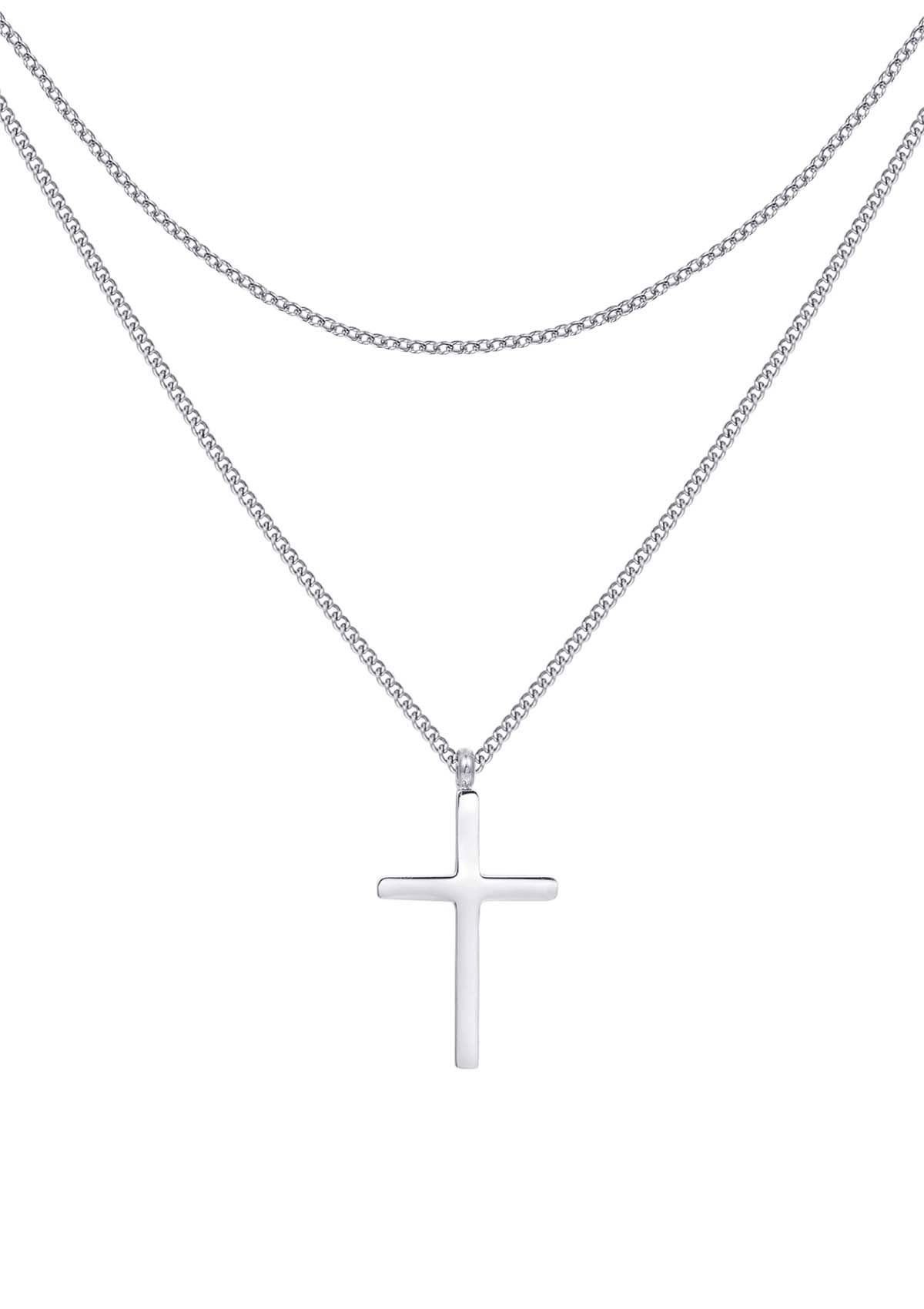 Kreuzkette Layer Kette Kreuz 18K Roségold vergoldet, mehrreihig