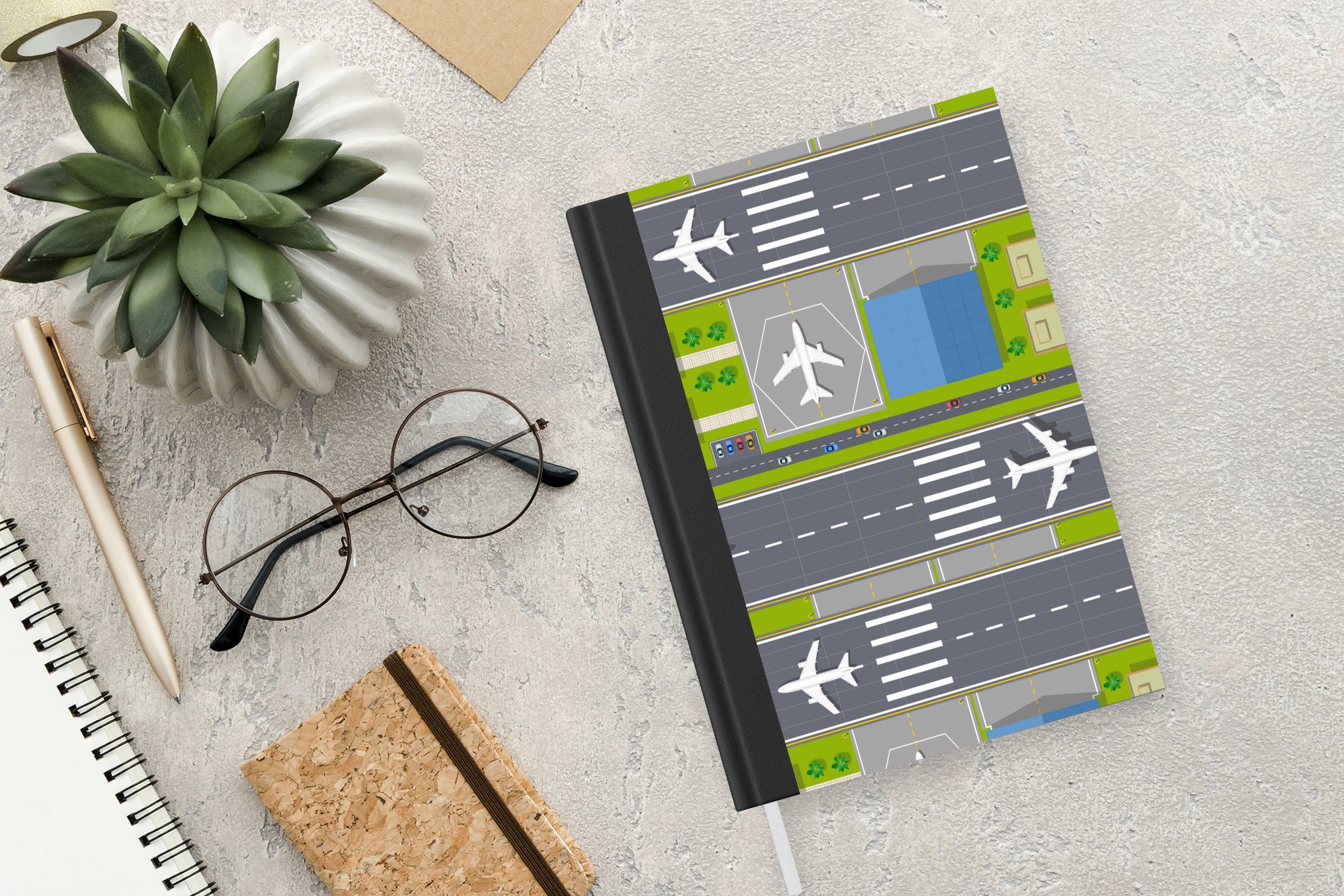 Tagebuch, Flughafen Notizheft, Merkzettel, 98 Journal, - Notizbuch Haushaltsbuch A5, - MuchoWow Seiten, Design Flugzeug,