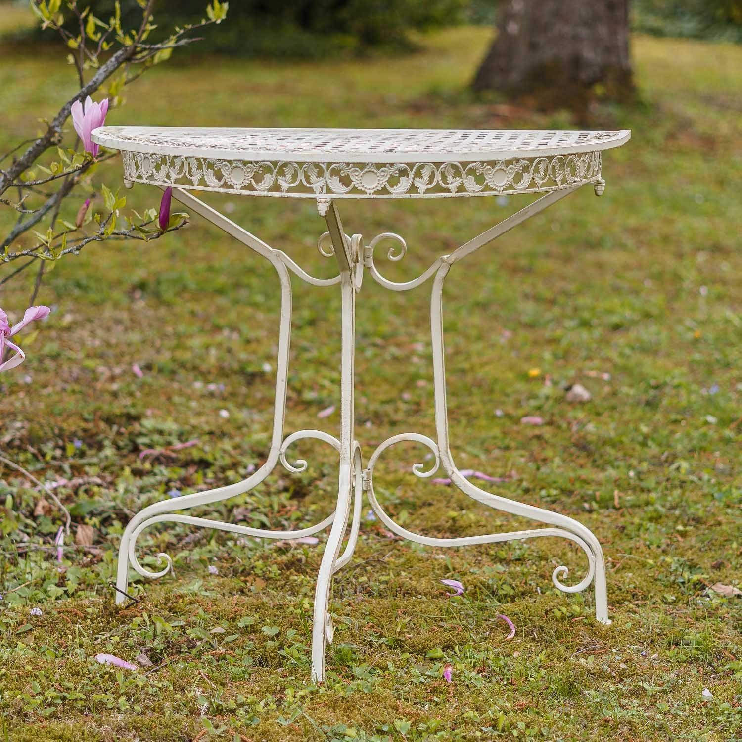 Ko Gartentisch Gartentisch halbrund Balkontisch weiss Tisch Aubaho Eisen Antik-Stil creme