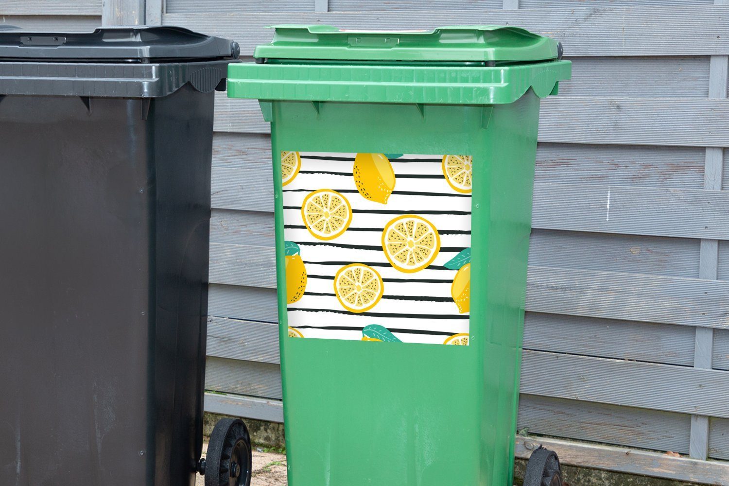 Wandsticker MuchoWow Zitronen Mülleimer-aufkleber, Mülltonne, Container, Sommer Pastell Abfalbehälter - Sticker, St), - (1