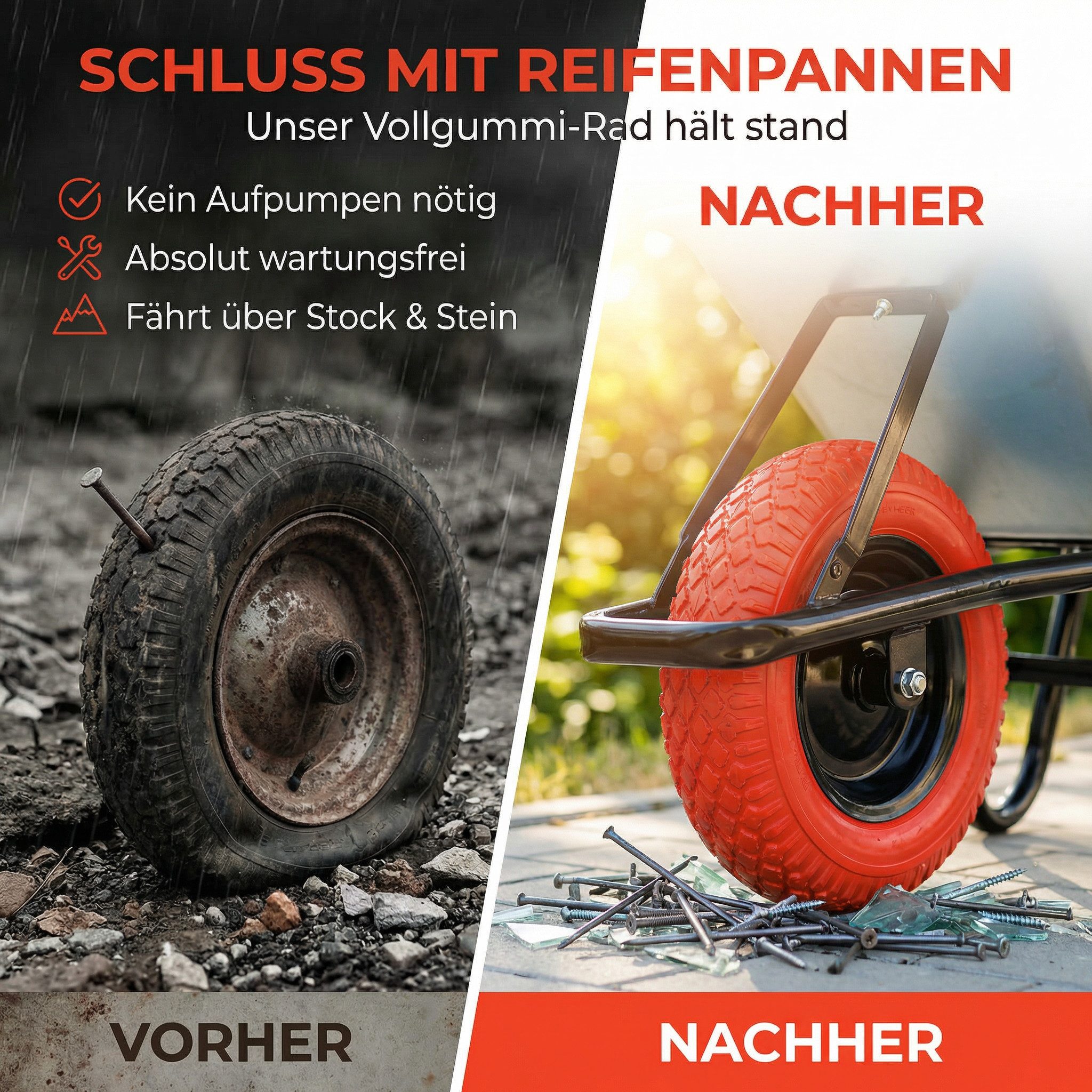 Xonic Schubkarre TIREX by xonic® Schubkarre – Verzinkte Wanne bis 250kg Rot Schwarz – Bild 3 von 5