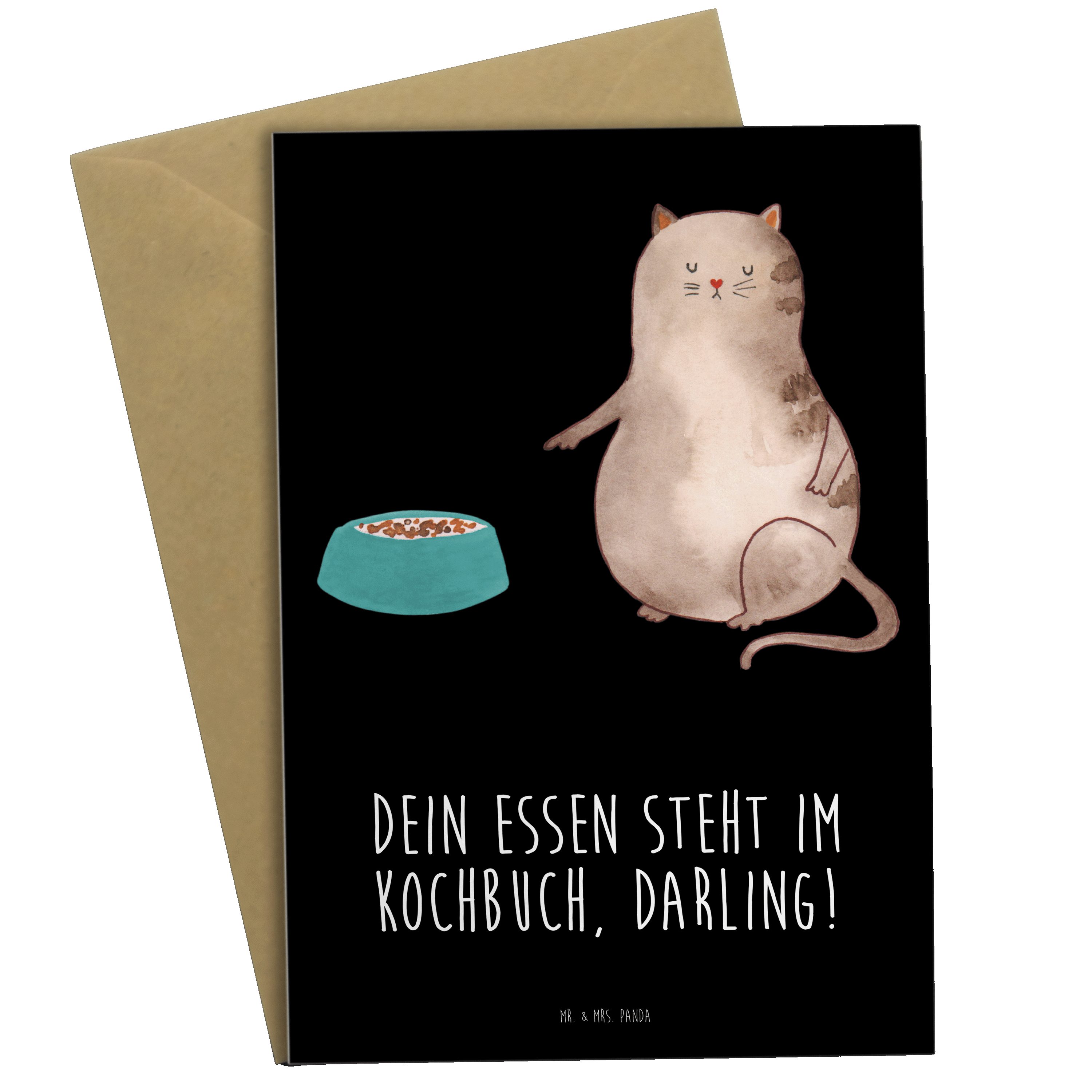 Mr. & Mrs. Panda Grußkarte Katze fressen Gelb Pastell Geschenk