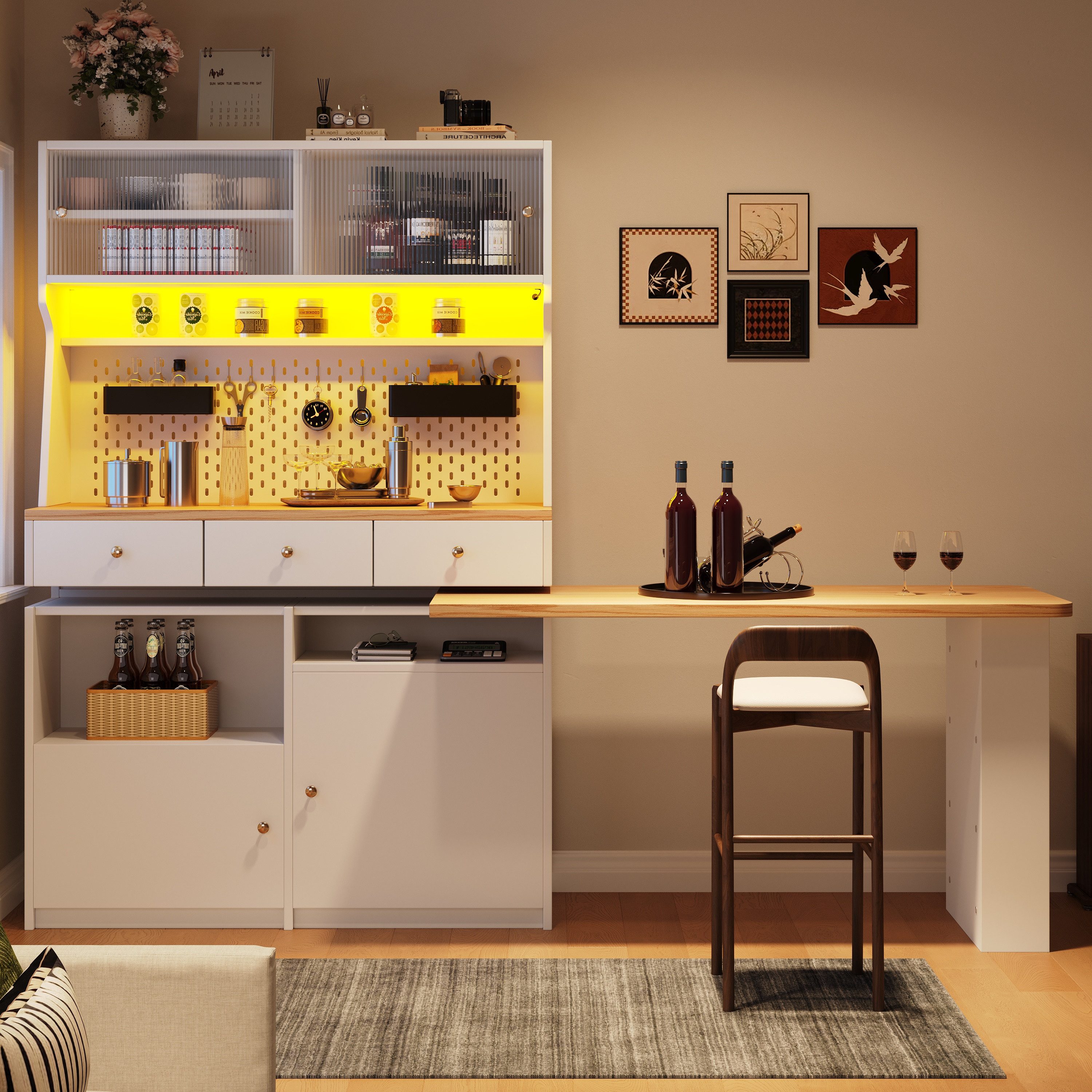 i@home Küchenbuffet Mehrzweck Buffet, Tisch Schrank, Schreibtisch, 137*45*178 cm, weiß
