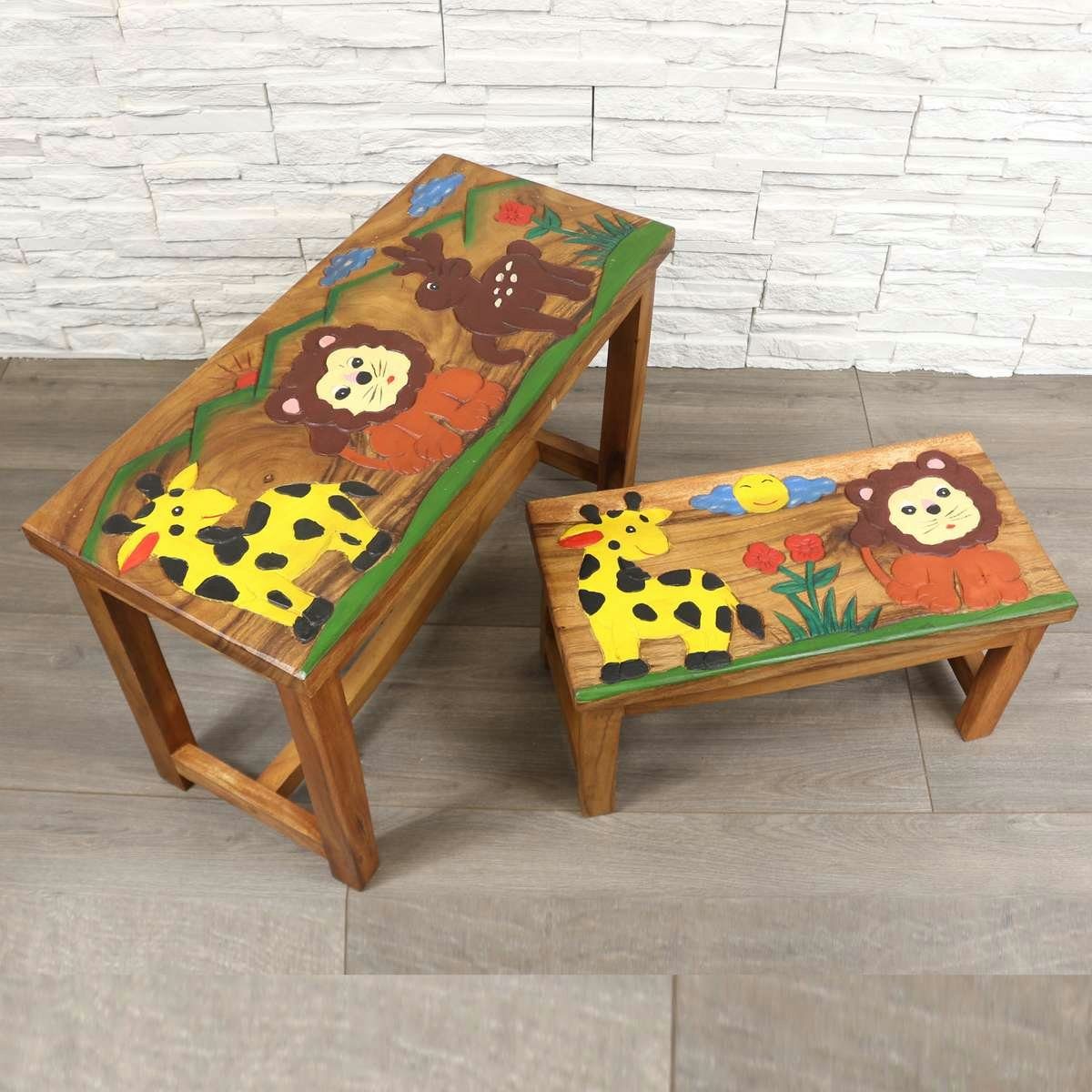 Oriental Galerie Kindertisch Kindermöbel Handarbeit Set Afrika, mit Bank Tisch