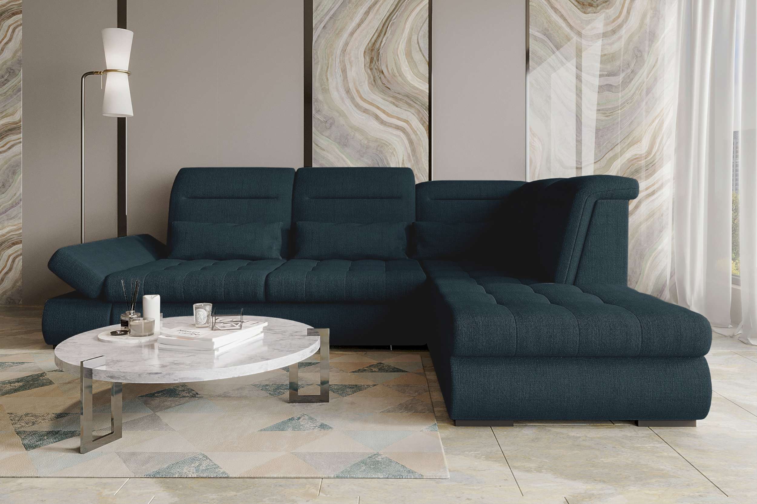 99rooms Ecksofa Toscana, Sofa L-Form, Eckcouch, Bettfunktion, Rundumbezug aus gepolstertem Velours VOGUE