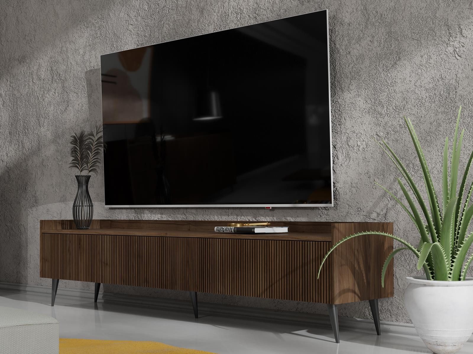 Compleo TV-Schrank dreitürig, Japandi design, Lamellenoptik günstig online kaufen