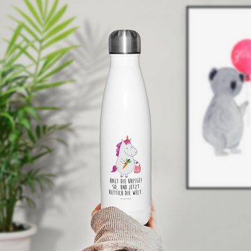 Mr. & Mrs. Panda Thermoflasche Einhorn Gemüse - Weiß - Geschenk, Biomarkt, Trinkflasche, Thermoflasc, Liebevolle Designs