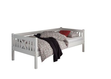 möbelando Bett Toulouse, Modernes Bett aus Kiefer Massivholz in Weiß, gewachste Oberfläche. Liegefläche 90 x 200 cm. Breite 210 cm, Höhe 71 cm, Tiefe 98 cm