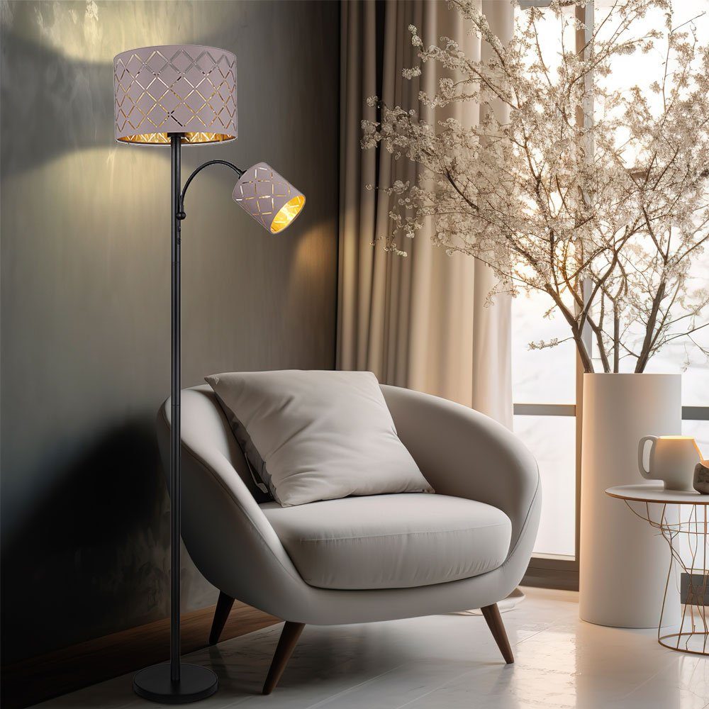 Globo Stehlampe, Leuchtmittel inklusive, Stehlampe Wohnzimmerleuchte Textilschirm schwarz grau LED H 162 cm | Standleuchten