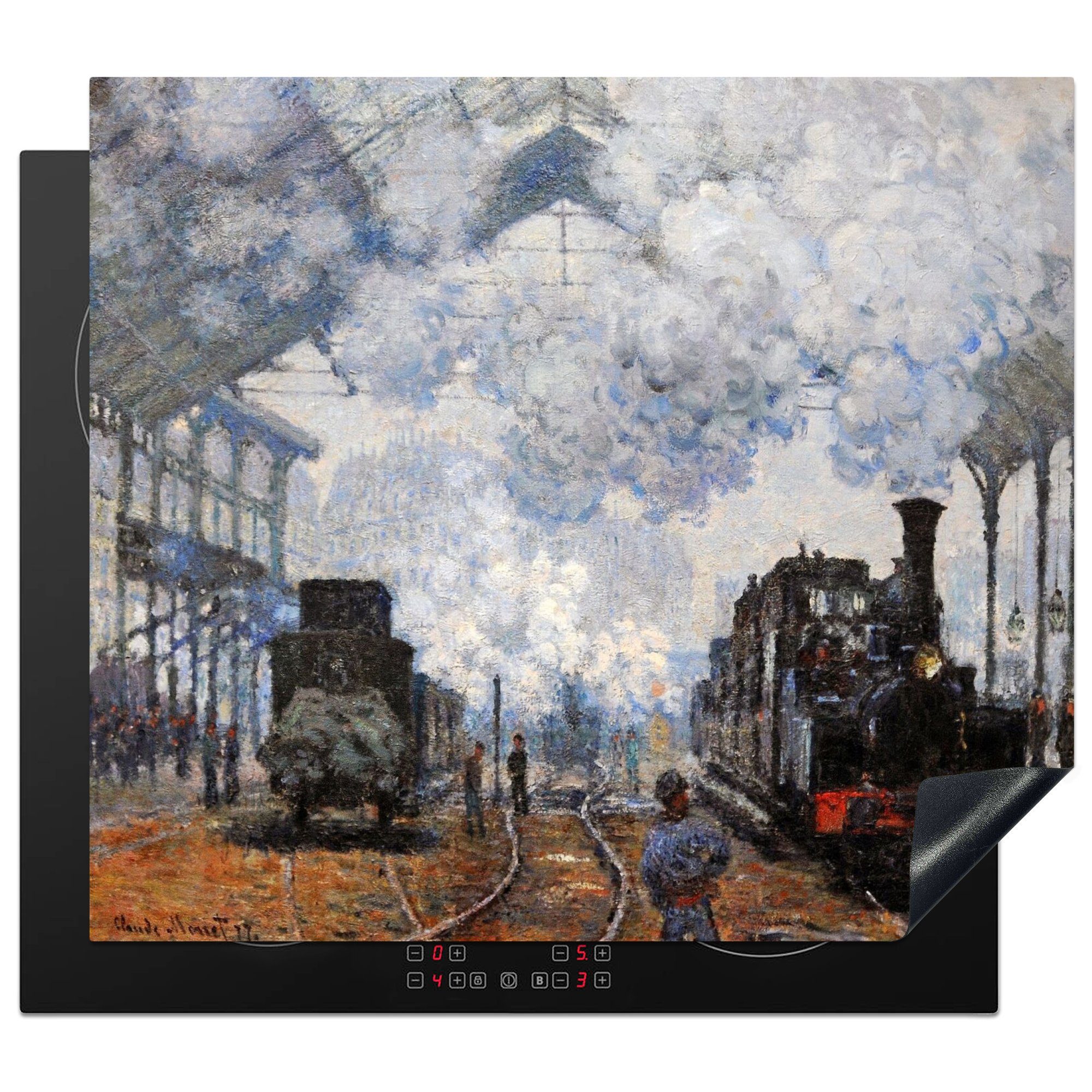 MuchoWow Herdblende-/Abdeckplatte Außenansicht des Bahnhofs Saint-Lazare - Gemälde von Claude Monet, Vinyl, (1 tlg), 59x52 cm, Ceranfeldabdeckung für die küche, Induktionsmatte