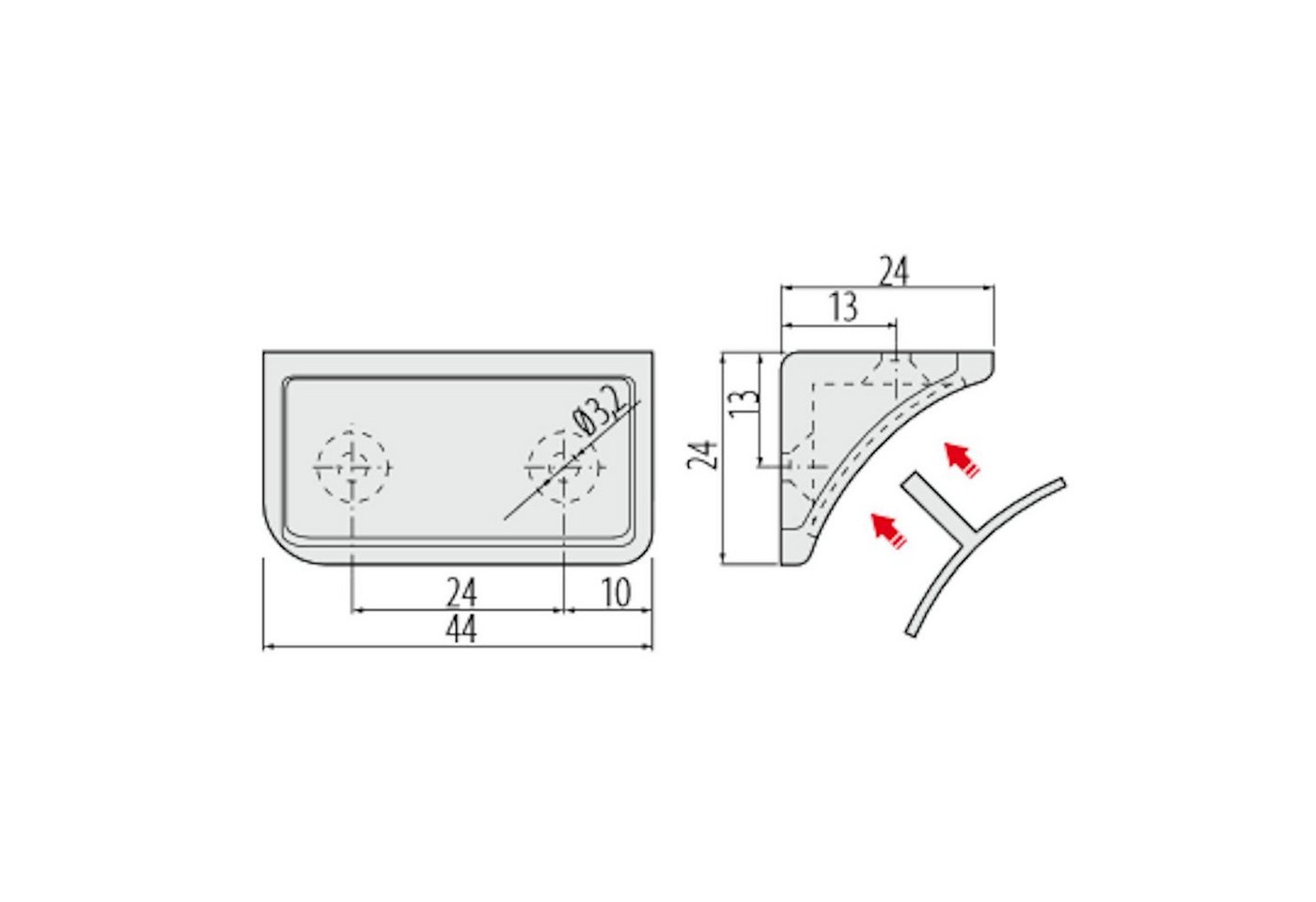 Thumbnail - SO-TECH® Winkelbeschlag Korpusverbinder Doppel-Eckverbinder 24 x 24 x 44 mm (100 St)