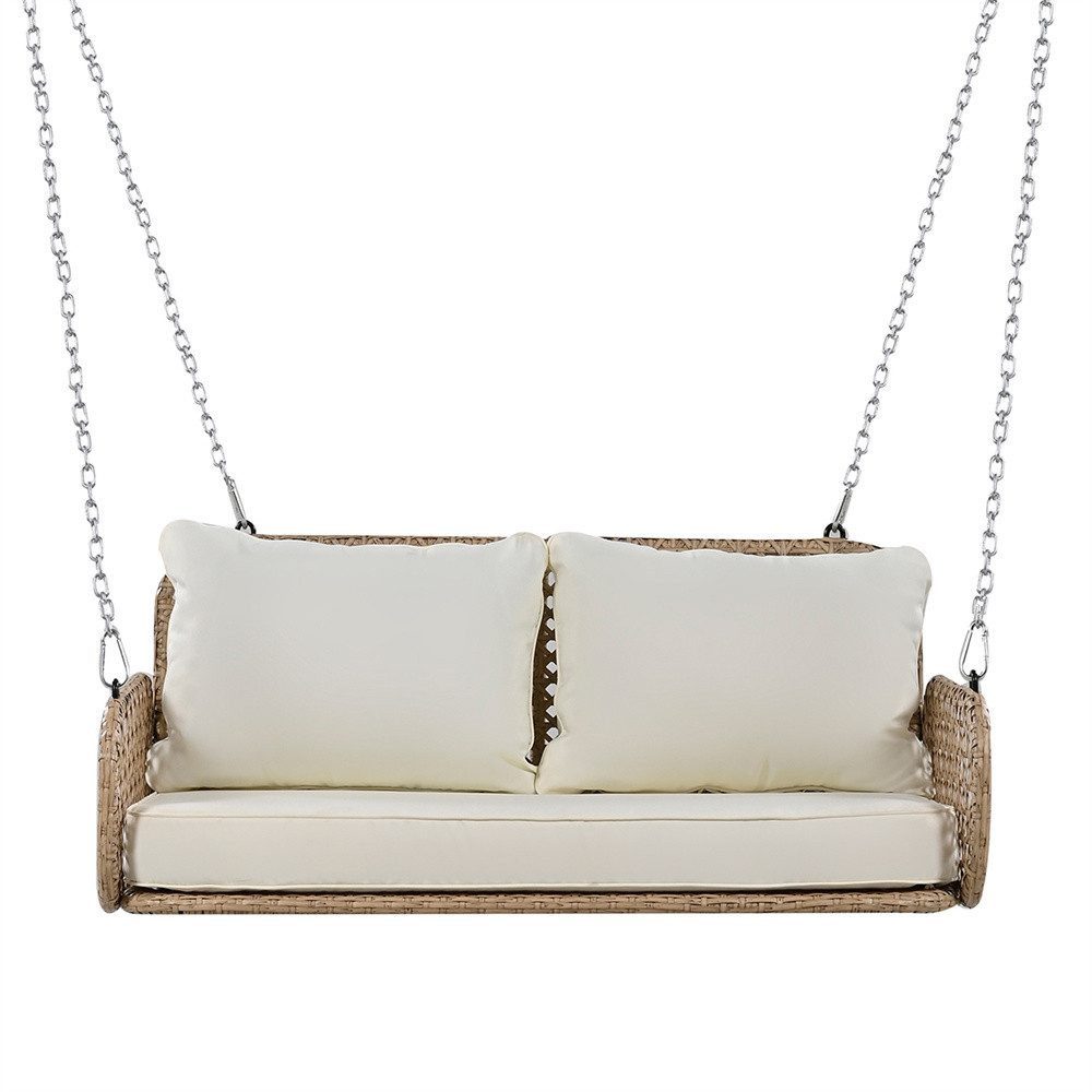 Sweiko Hängesessel Hollywoodschaukel mit Kissen und 2 Ketten, (Nicht inklusive Rahmen,aus Polyrattan, PE-Rattan-Schaukel-Doppelsitz), Beige