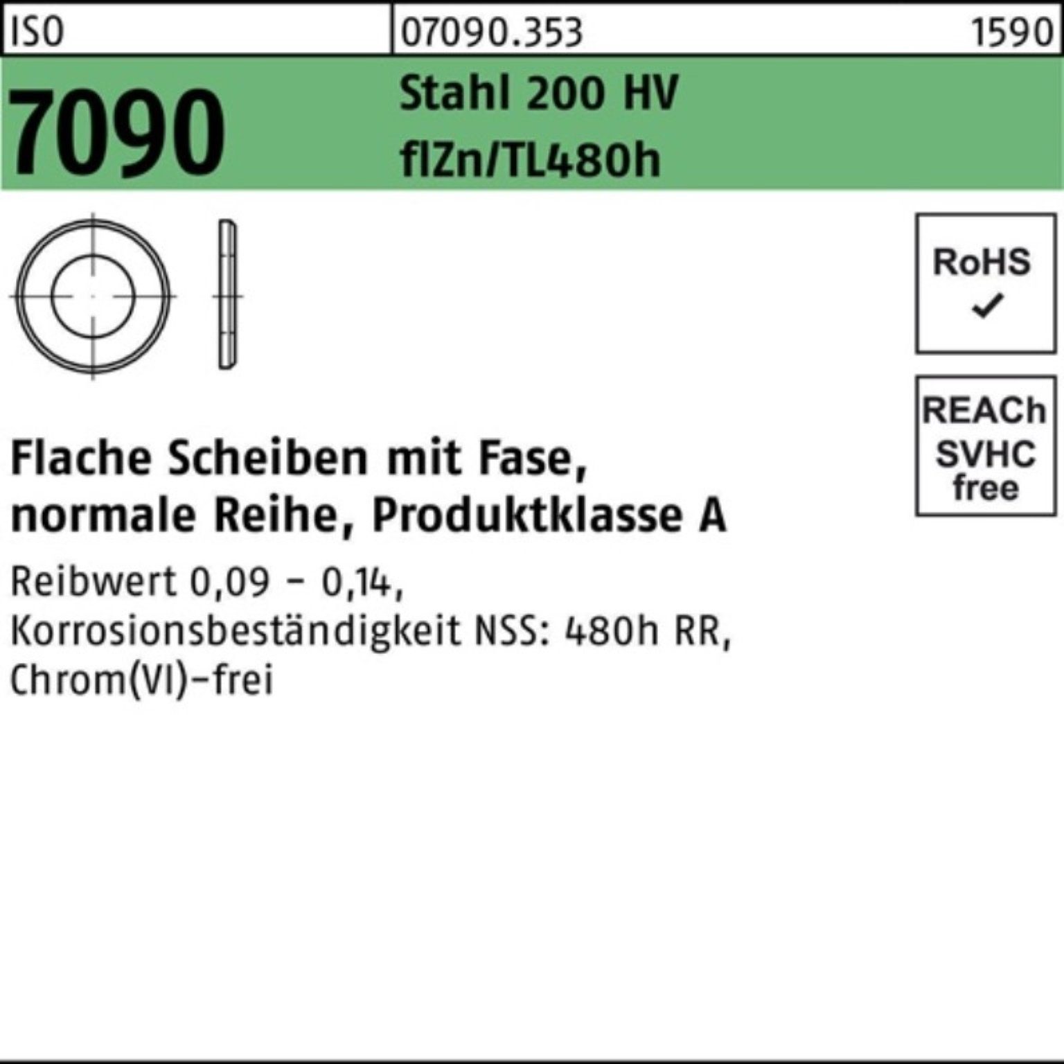 Reyher Unterlegscheibe Unterlegscheibe 7090 St. Gleitm. 200 200er ISO Fase HV zinkbes 24 Pack