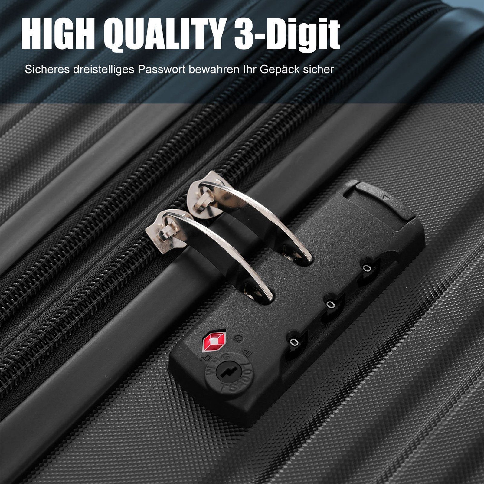 SEEZSSA Koffer 1tlg Reisekoffer, Gepäck Handgepäck , 4 FarbenModisches ABS-Material, Rollkoffer Rollen, leichtes schwarz 55x36x21cm aus
