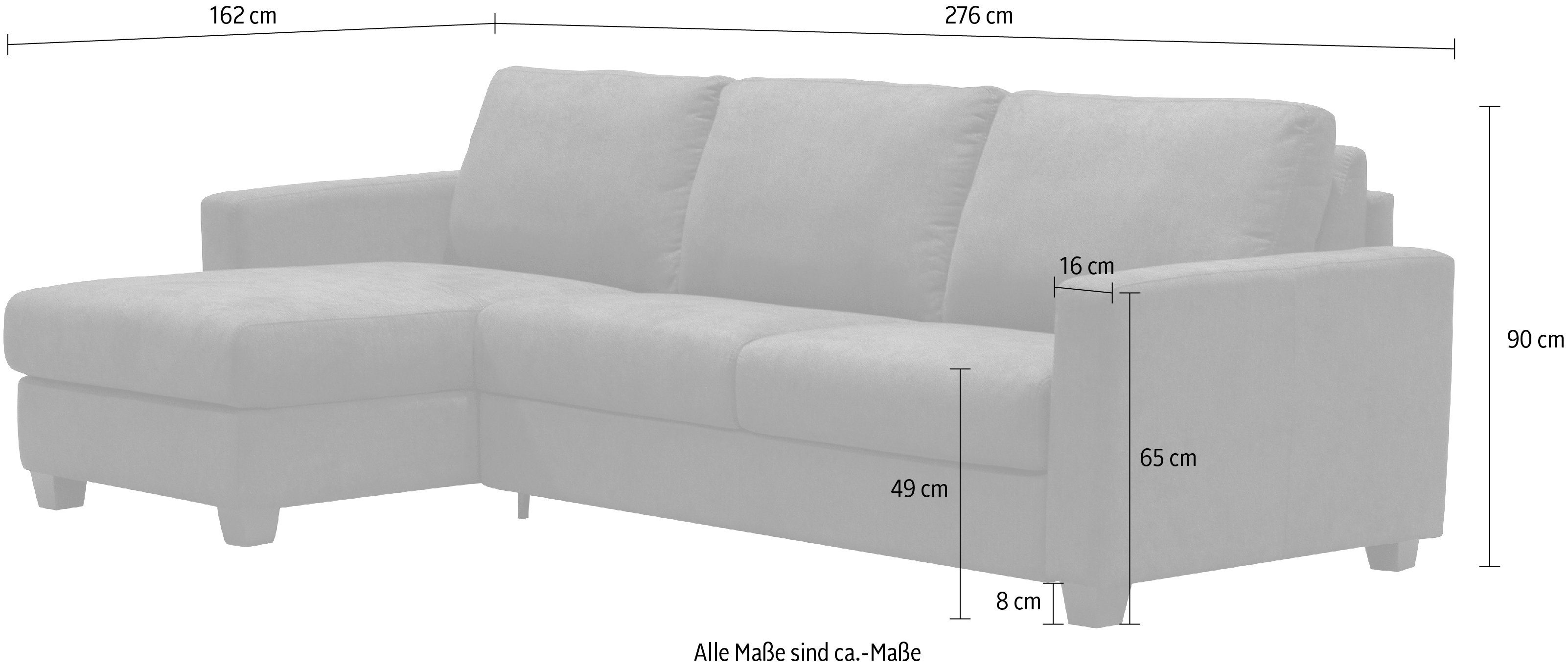 oder Italia Recamiere schwarz Arezzo, Schlaffunktion rechts Ecksofa Nias montierbar, links mit