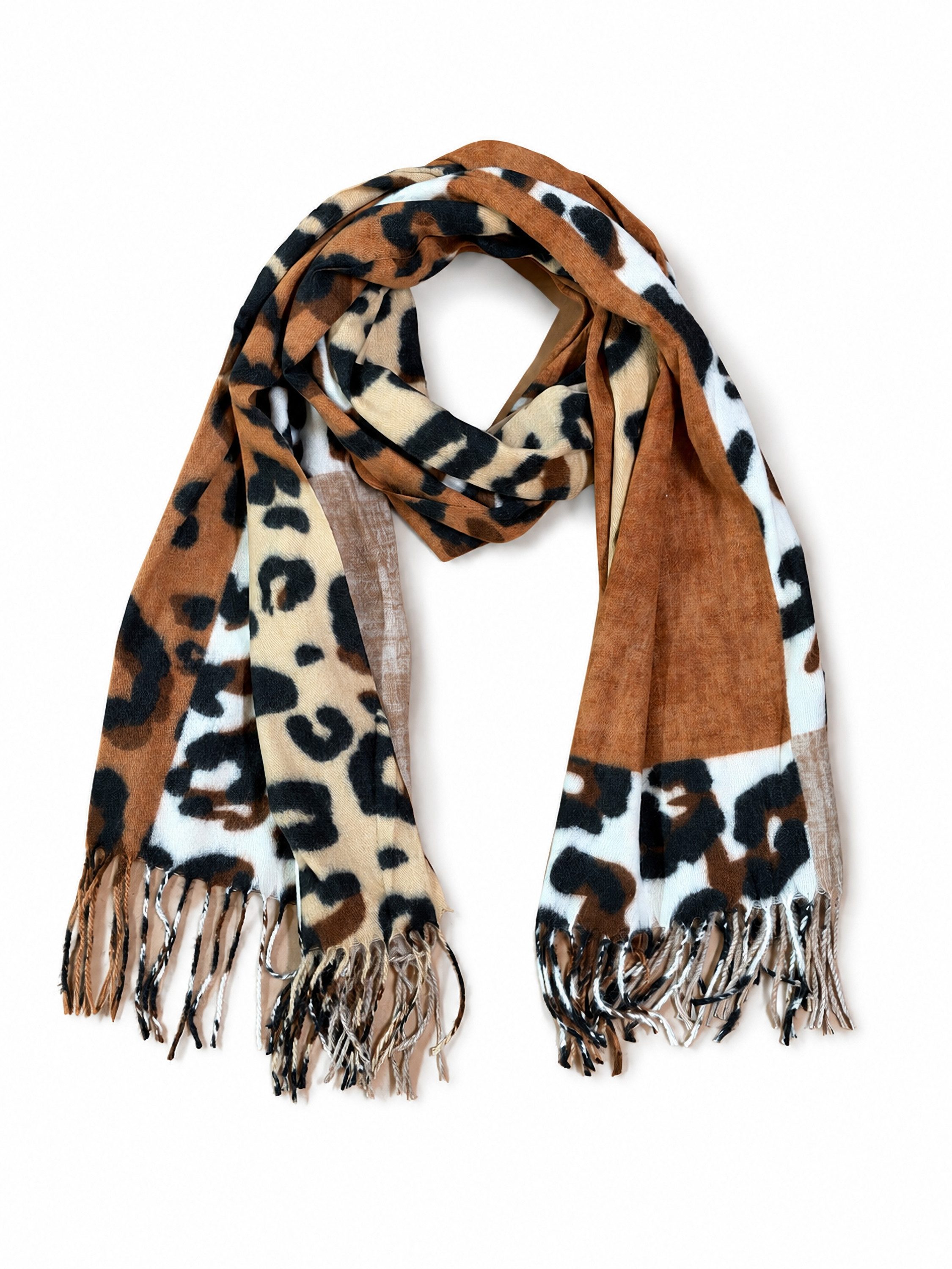 COLLEZIONE ALESSANDRO Modeschal Leopatch, (1-St), warmer Winterschal im Patchwork-Leo-Look