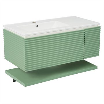 Sweiko Badmöbel-Set Waschbecken in Breite 90 cm, Waschplatz mit 1 Schubladen, ohne Spiegel,Grün