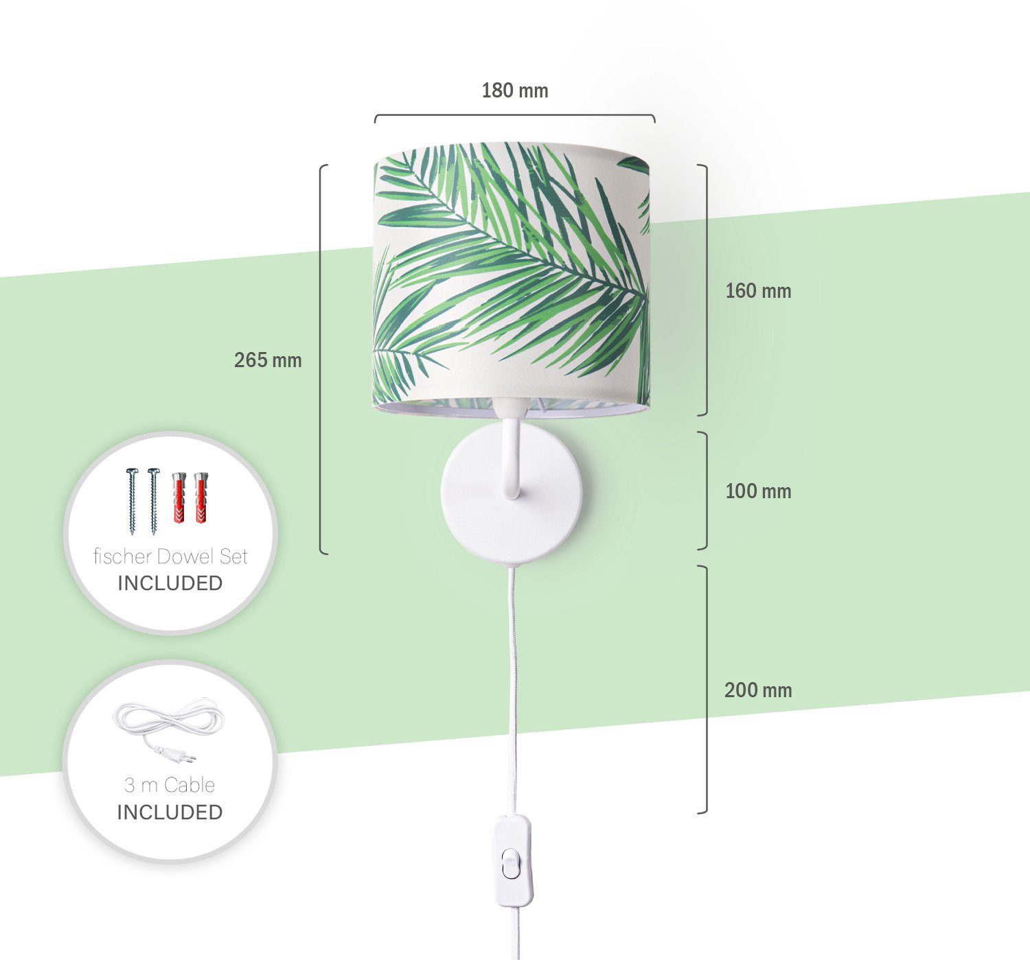 ohne Lampe Modern Wandleuchte Home Kinder Palme Wohnzimmer Lampenschirm Ostende 537, Paco Zimmer Büro Leuchtmittel,