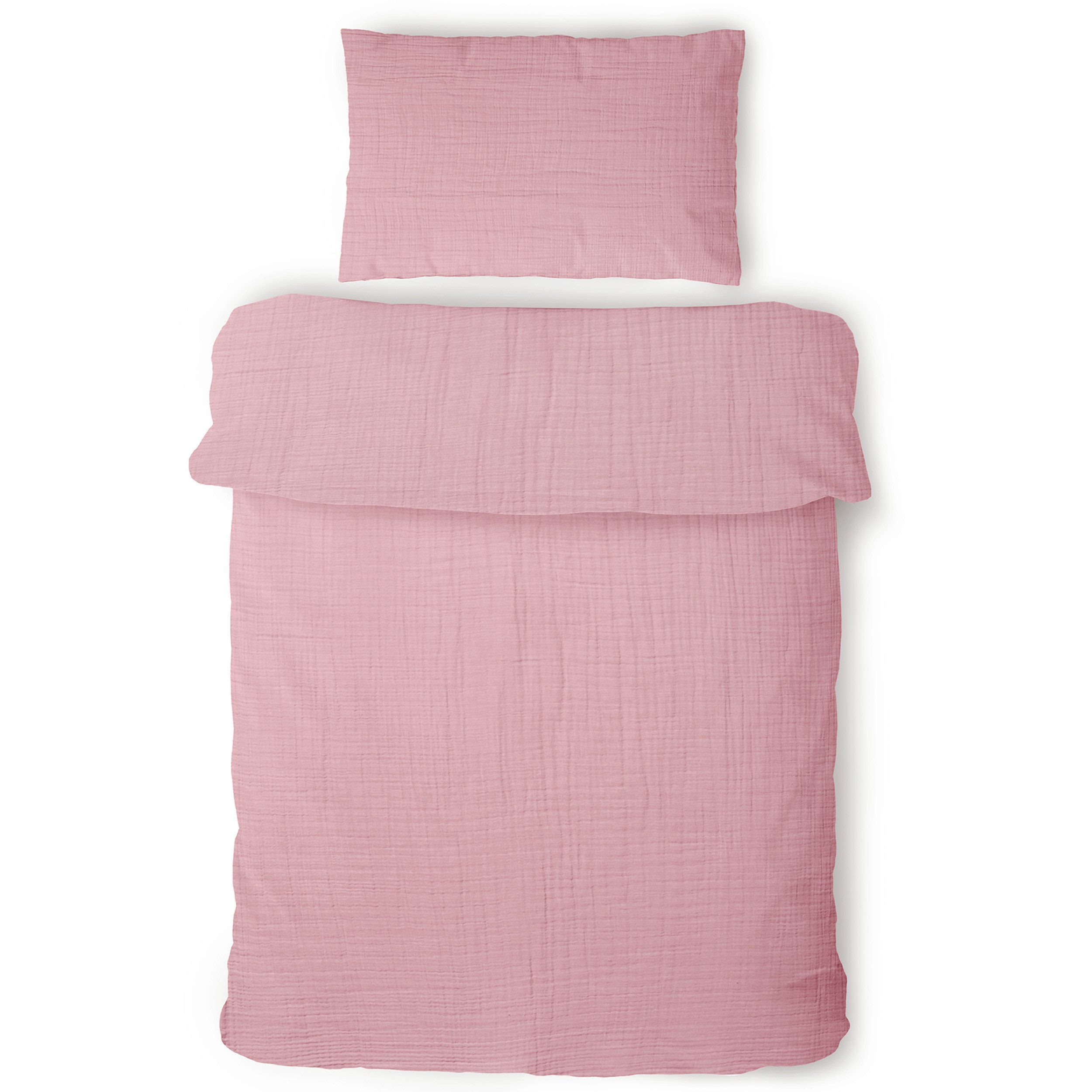 Laynenburg Kinderbettwäsche Musselin 2 teilig aus 100% Baumwolle in 100x135 cm + 40x60 cm, atmungsaktiv & bügelfrei – 3 lagig mit Reißverschluss & Haltebändern