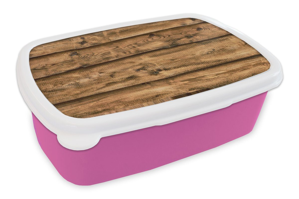 MuchoWow Lunchbox Regale - Rustikal - Holz, Kunststoff, (2-tlg), Brotbox für Erwachsene, Brotdose Kinder, Snackbox, Mädchen, Kunststoff rosa