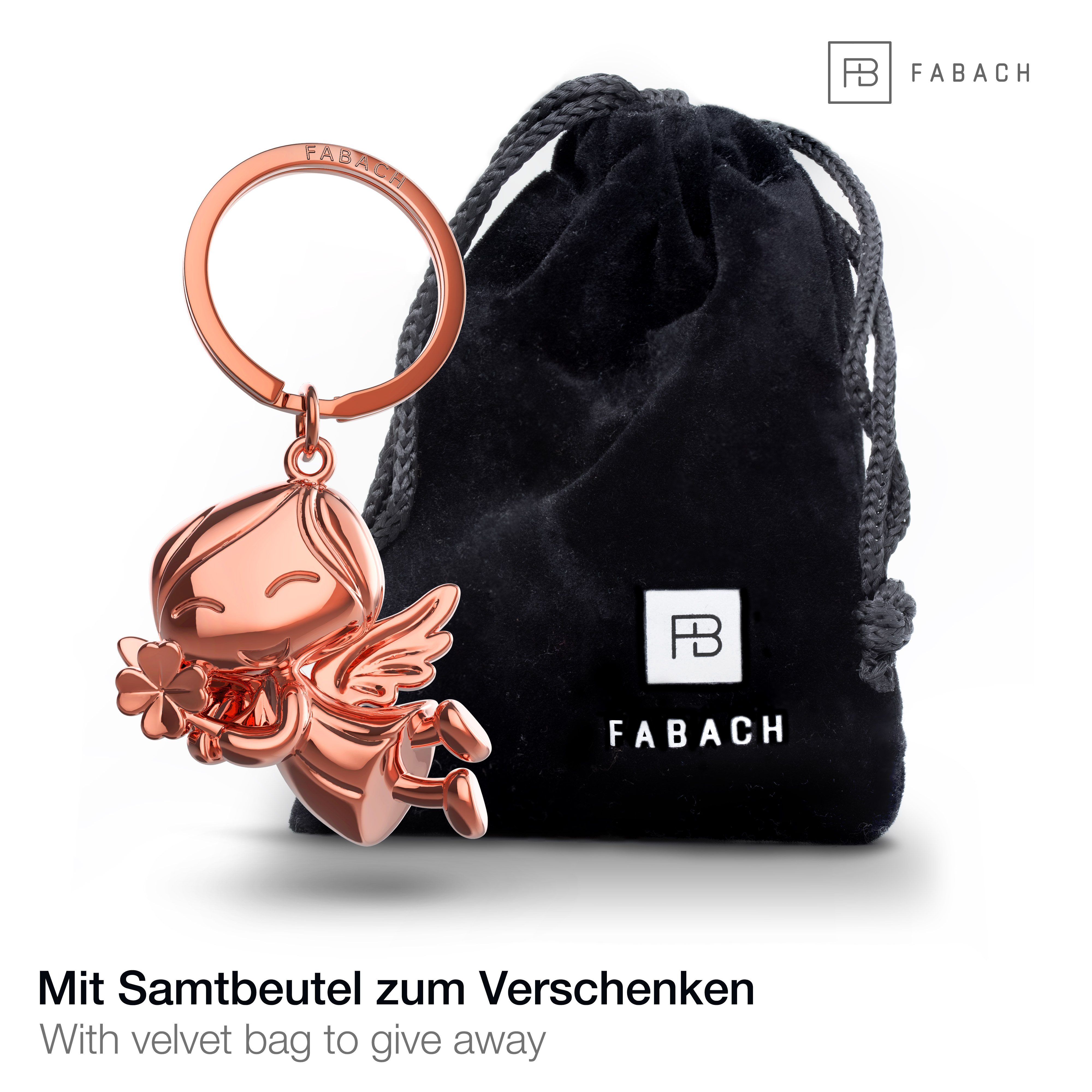 Schlüsselanhänger - Schutzengel Glücksbringer mit Geschenk Roségold Glücksengel FABACH Kleeblatt Lucky