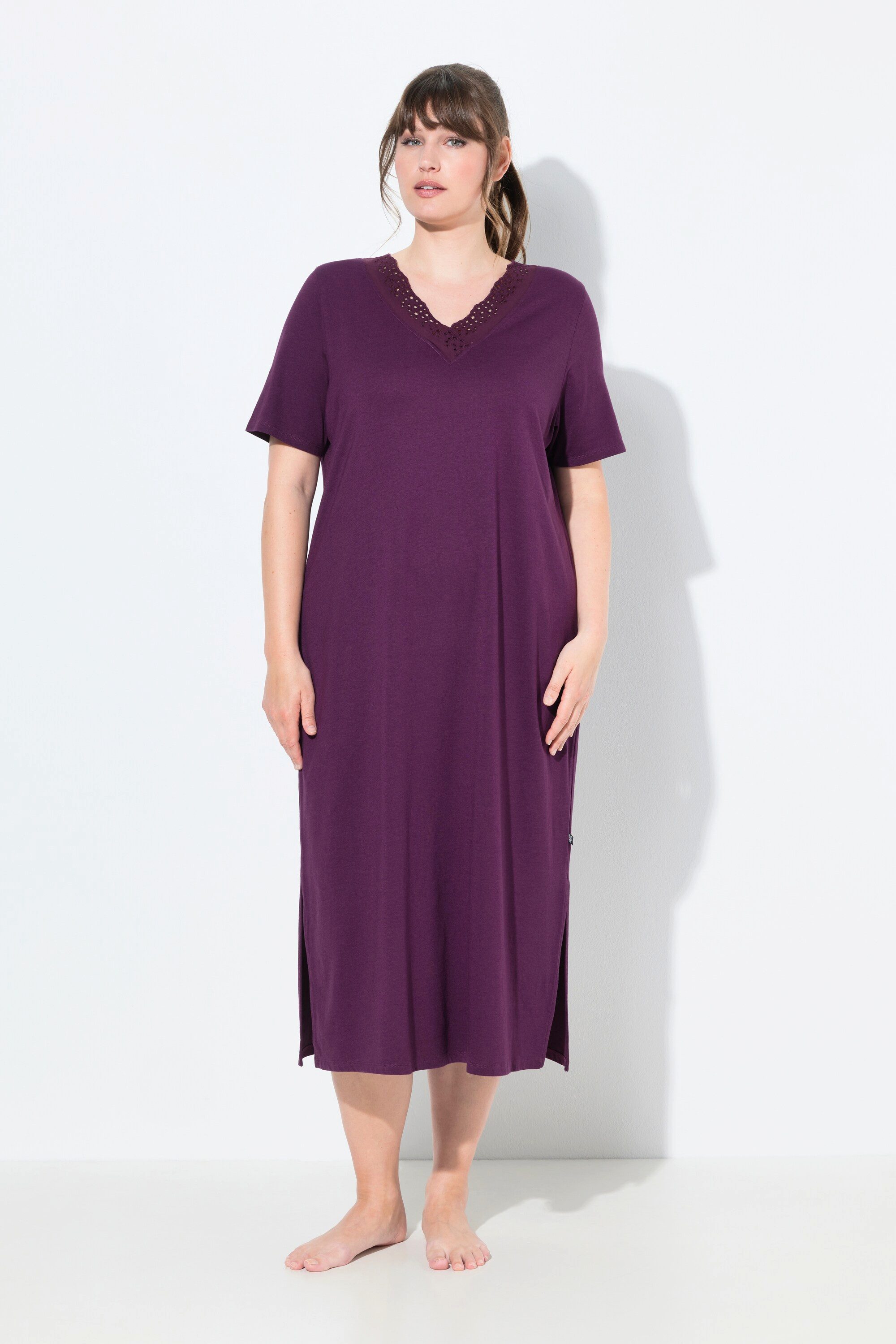 Ulla Popken Nachthemd Nachthemd Lochstickerei Halbarm Modalmix günstig online kaufen