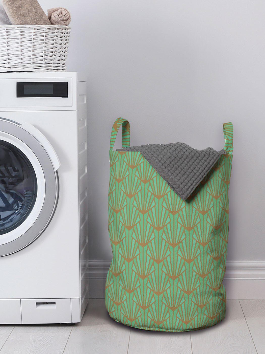 Muster Waschsalons, für Wäschekorb Griffen Kordelzugverschluss mit Abakuhaus Art Grün Wäschesäckchen Oriental Deco