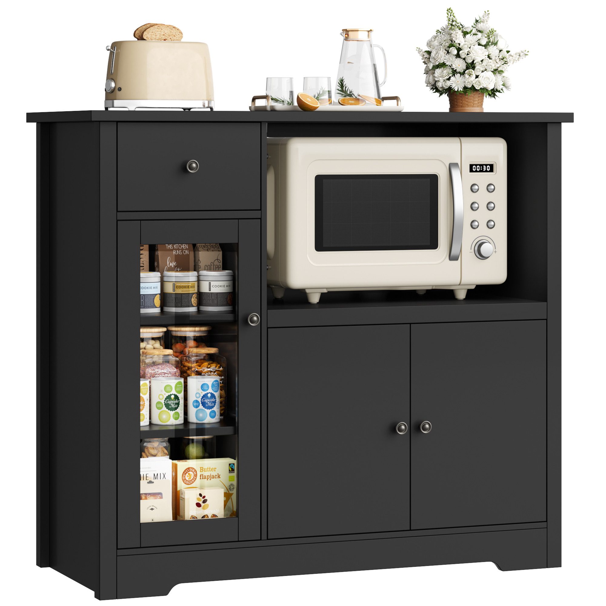 HOMECHO Buffet Küchenschrank weiß Mikrowellenregal mit Schubladen Ablagen günstig online kaufen