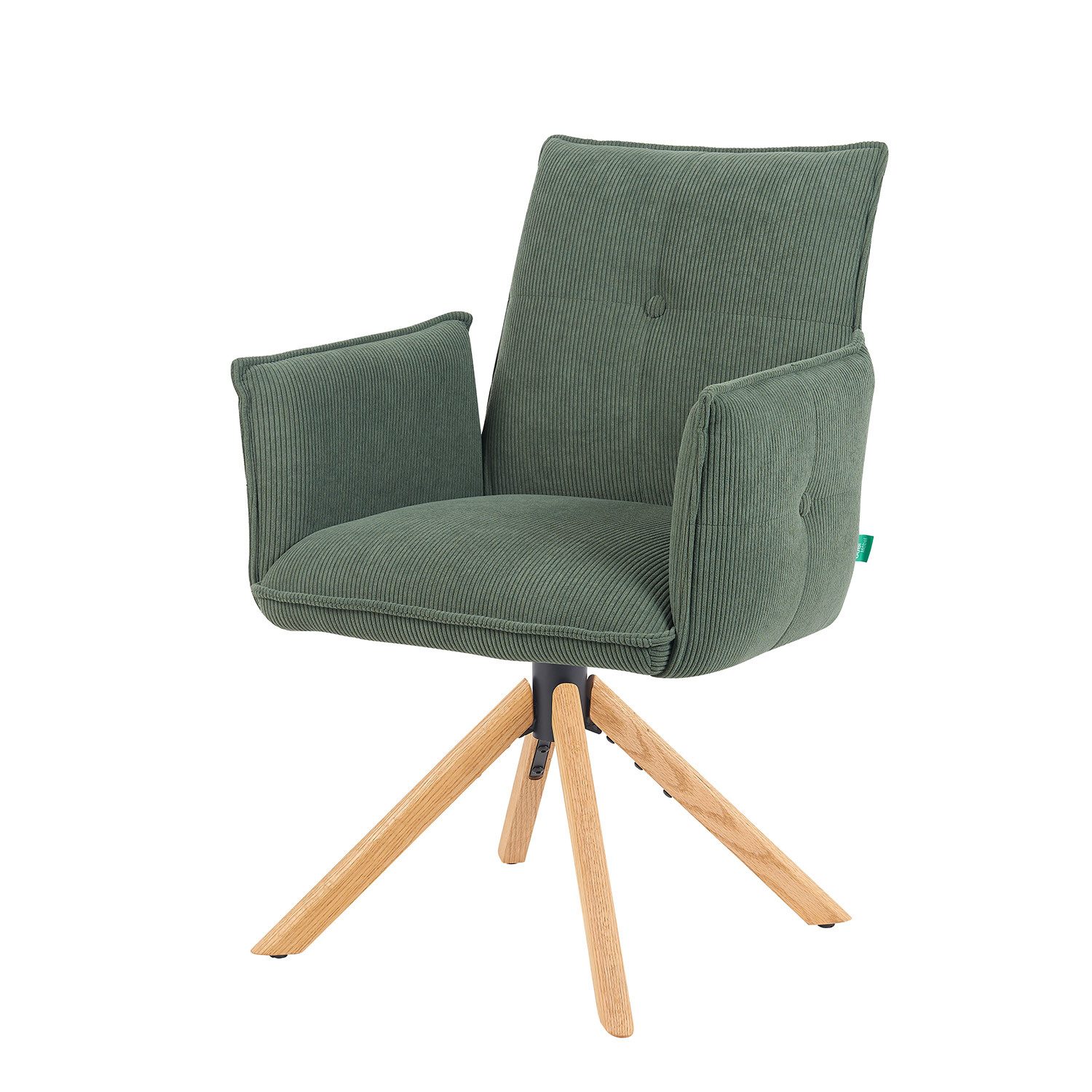 DUBI Möbel Polsterstuhl Mika-Paul, Federkern, Eiche geölt, 360° drehbar mit Rückstellfunktion im 2er-Set