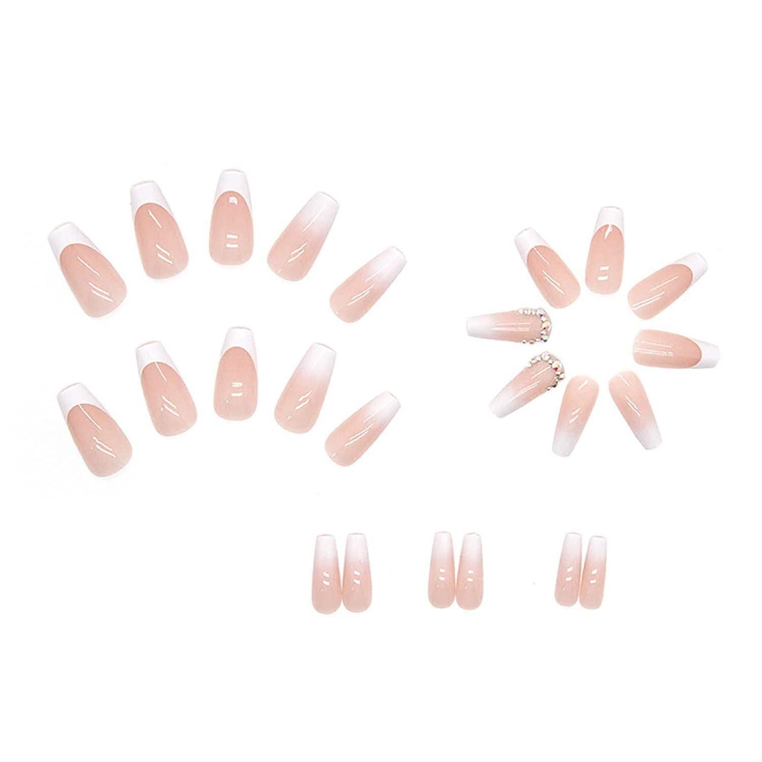 LuxusKollektion Kunstfingernägel Gradient Glänzend Lange Sarg Nägel Strass Acryl 24 Stück