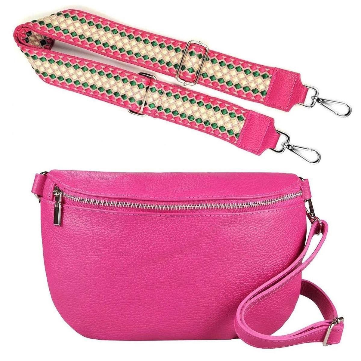 ITALYSHOP24 Bauchtasche Made in Italy Damen Leder Brusttasche Gürteltasche CrossBody Bodybag (Spar-Set aus einer Tasche mit dem Ledergurt und einem breitem Stoffgurt/Umhängeband, Crossbody Bag mit zusätzlichen Riemen), 1 Tasche & 2 Gurte, Schultertasche, Umhängetasche mit 2 Schulterriemen