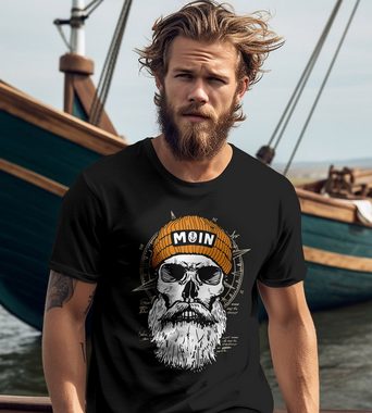 Neverless Print-Shirt Herren T-Shirt Printshirt Moin Skull Windrose Kompass Totenkopf mit Print