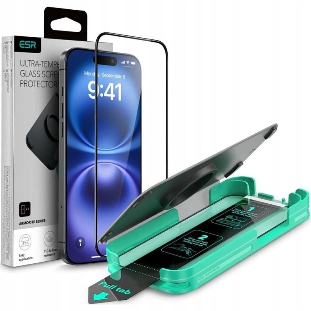 ESR Displayschutzglas Panzerglas Bildschirmschutz Schutzscheibe für iPhone 16 Pro Max, Spar-Set, 1 Stück, 2,5D Kanten, oleophob, antibakteriell, blasenfrei