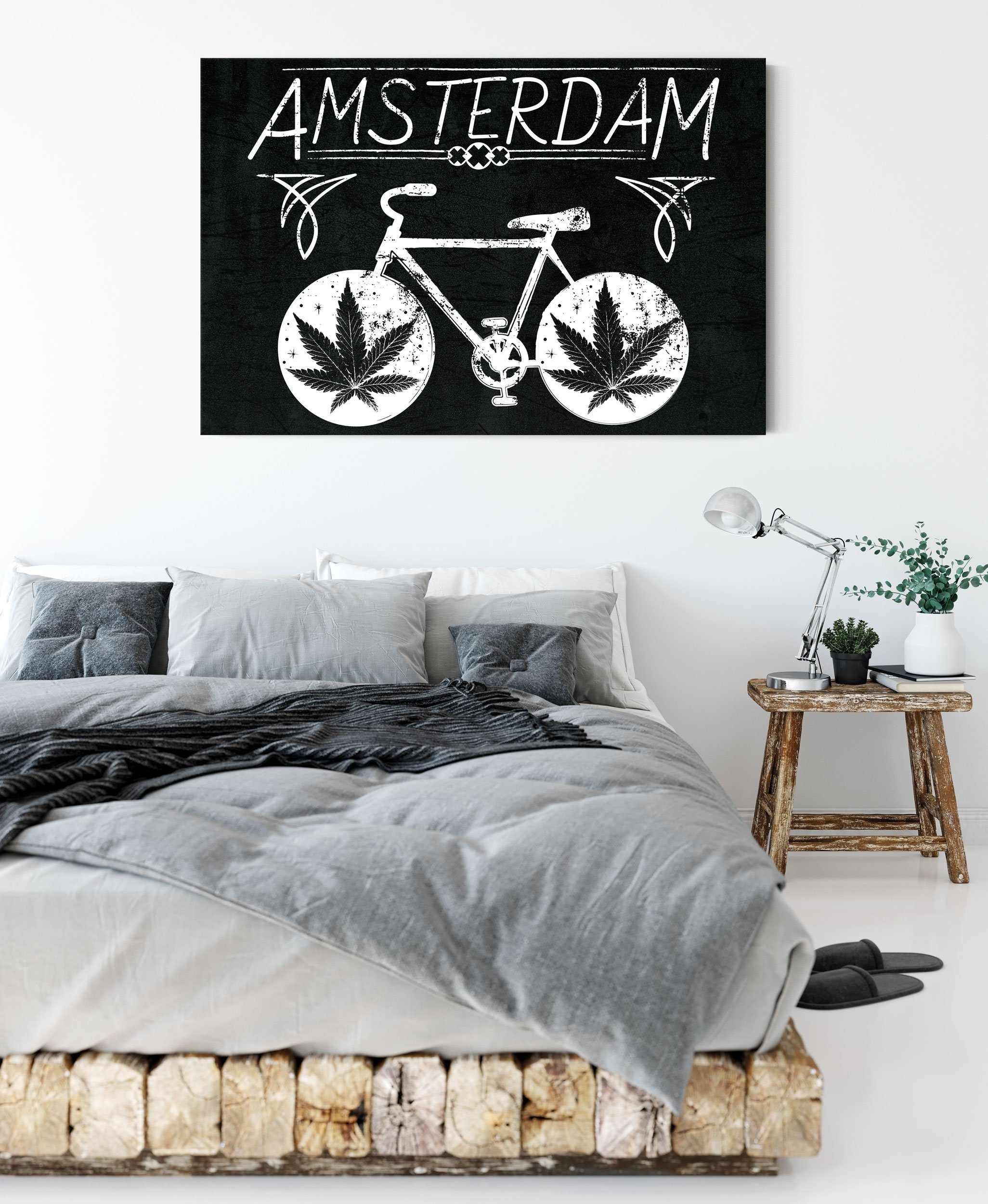Amsterdam Pixxprint inkl. Leinwandbild Black Zackenaufhänger Leinwandbild Black, fertig (1 Amsterdam St), bespannt,