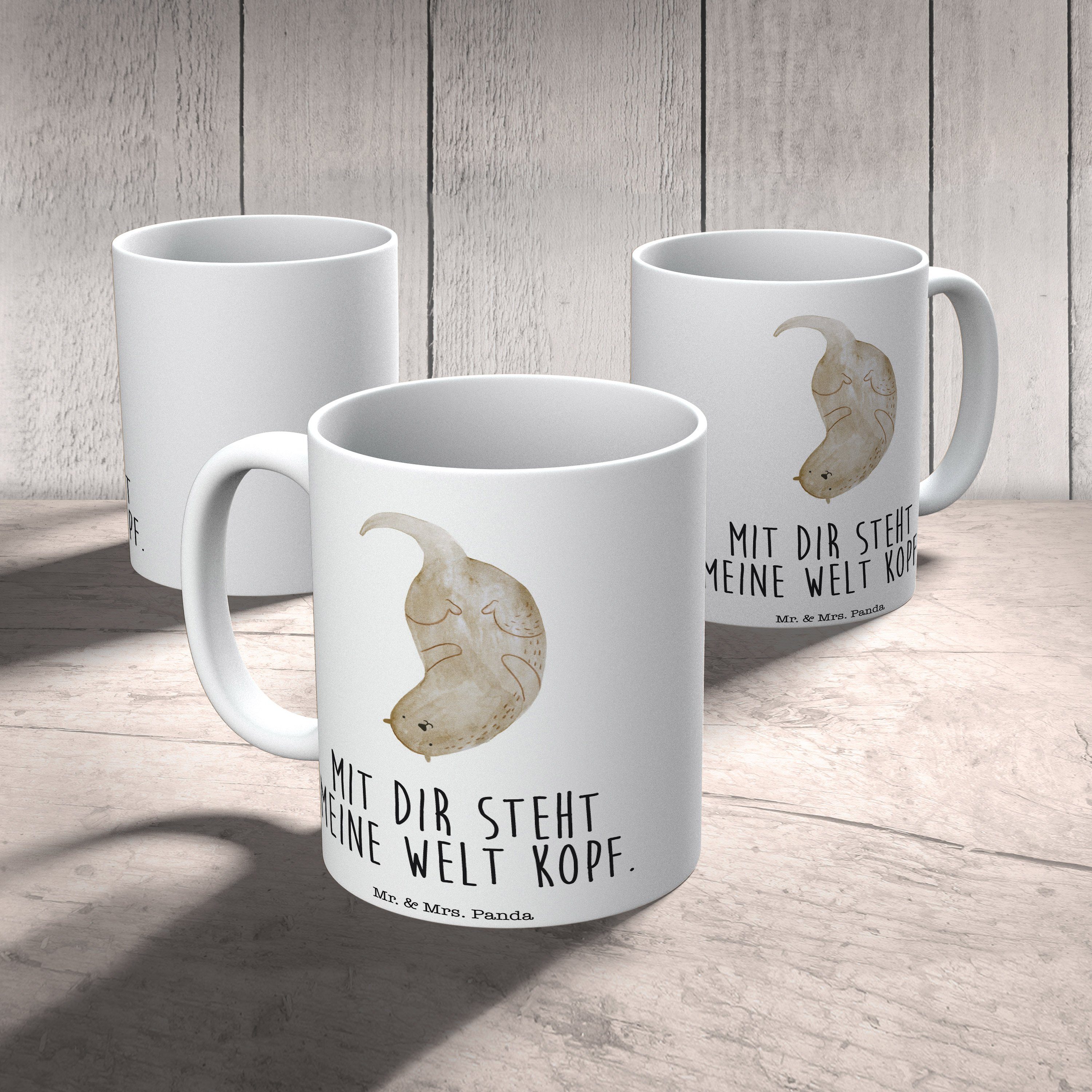 Mr. & Mrs. - Seeotter, Panda kopfüber Keramik Tasse Weiß - Tasse, Fi, Otter Tasse, Geschenk, Geschenk