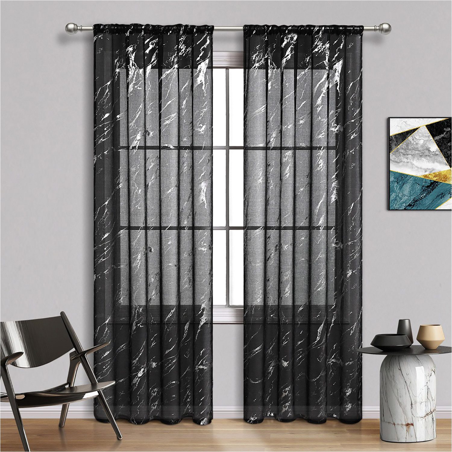 Refttenw Gardine Durchsichtige Vorhänge Silberfolien-Druck (2 St), transpar günstig online kaufen